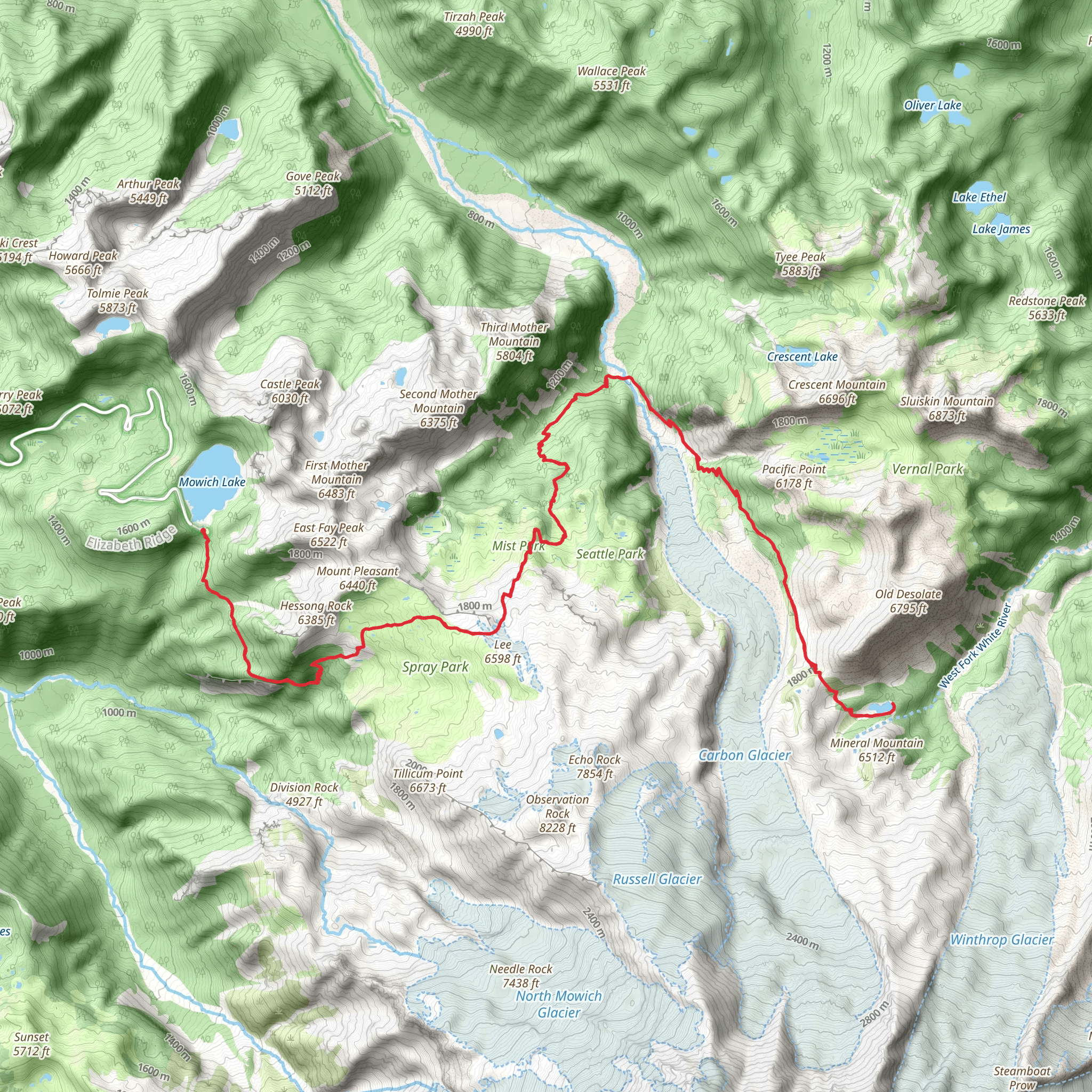 Mowich Lake to Mystic Lake Trail mobile static map