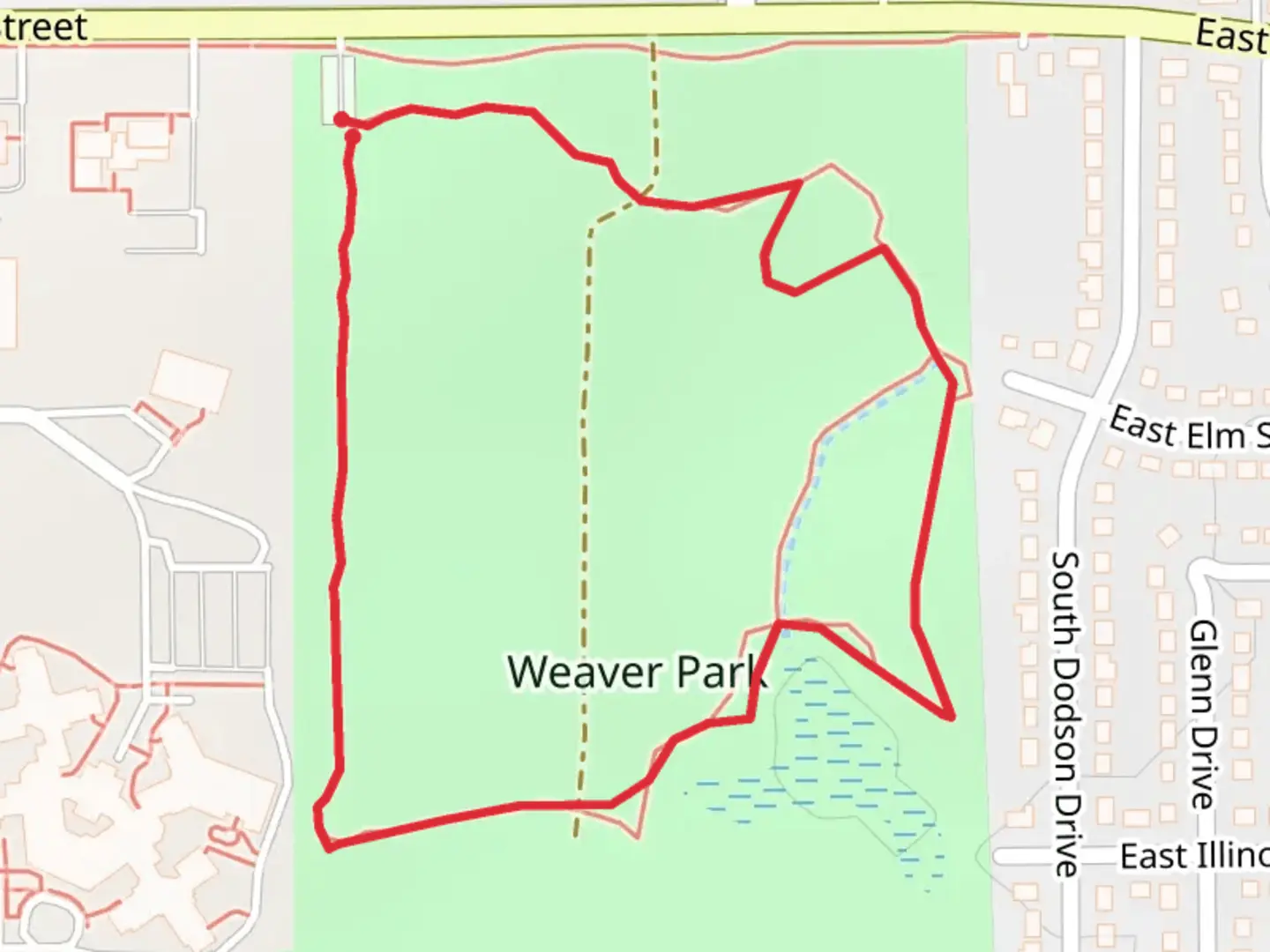 An image depicting the trail Weaver Park Loop and its surrounding area.
