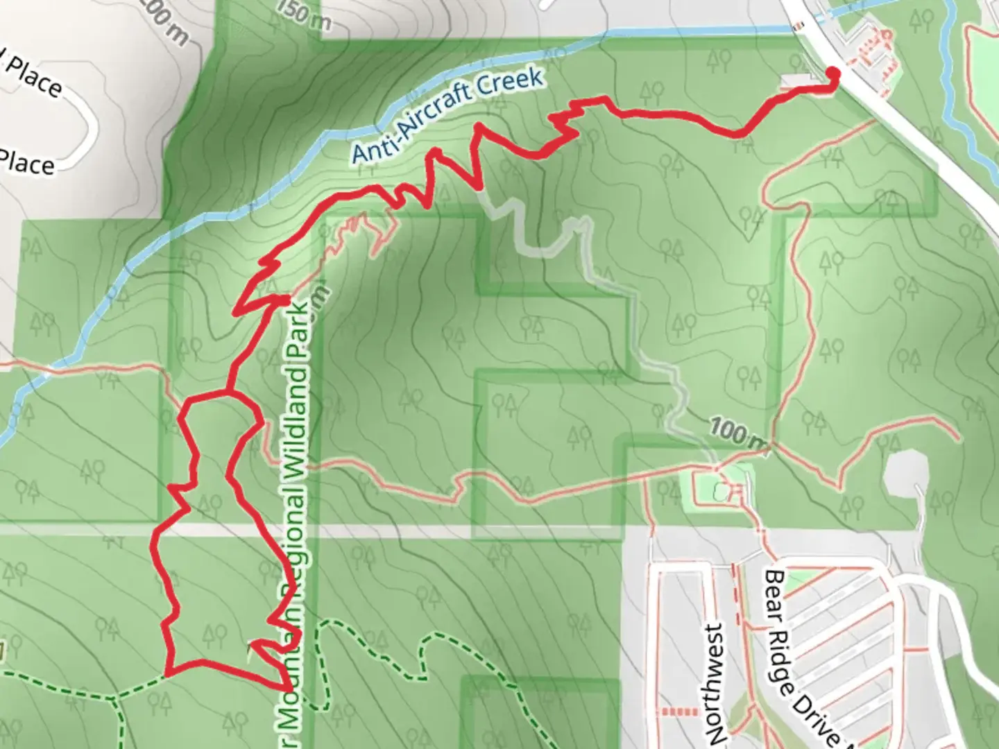 An image depicting the trail Big Tree Ridge, Red Cedars and Precipice Top Loop Trail and its surrounding area.