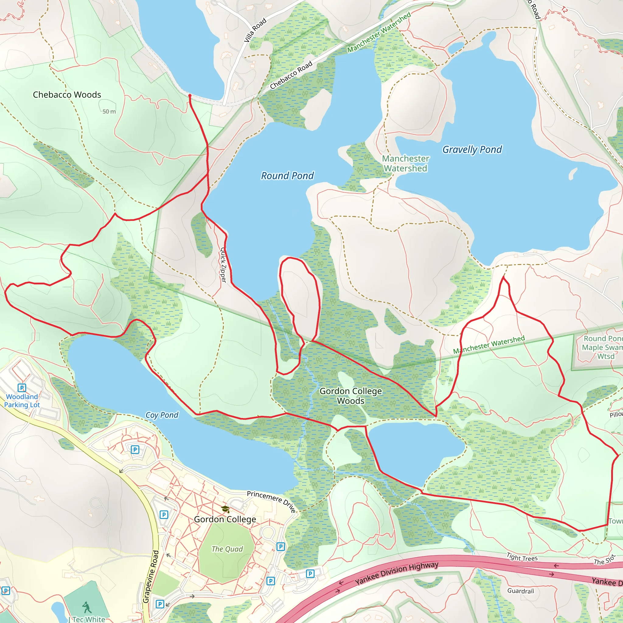 Gordon College Woods Loop mobile static map