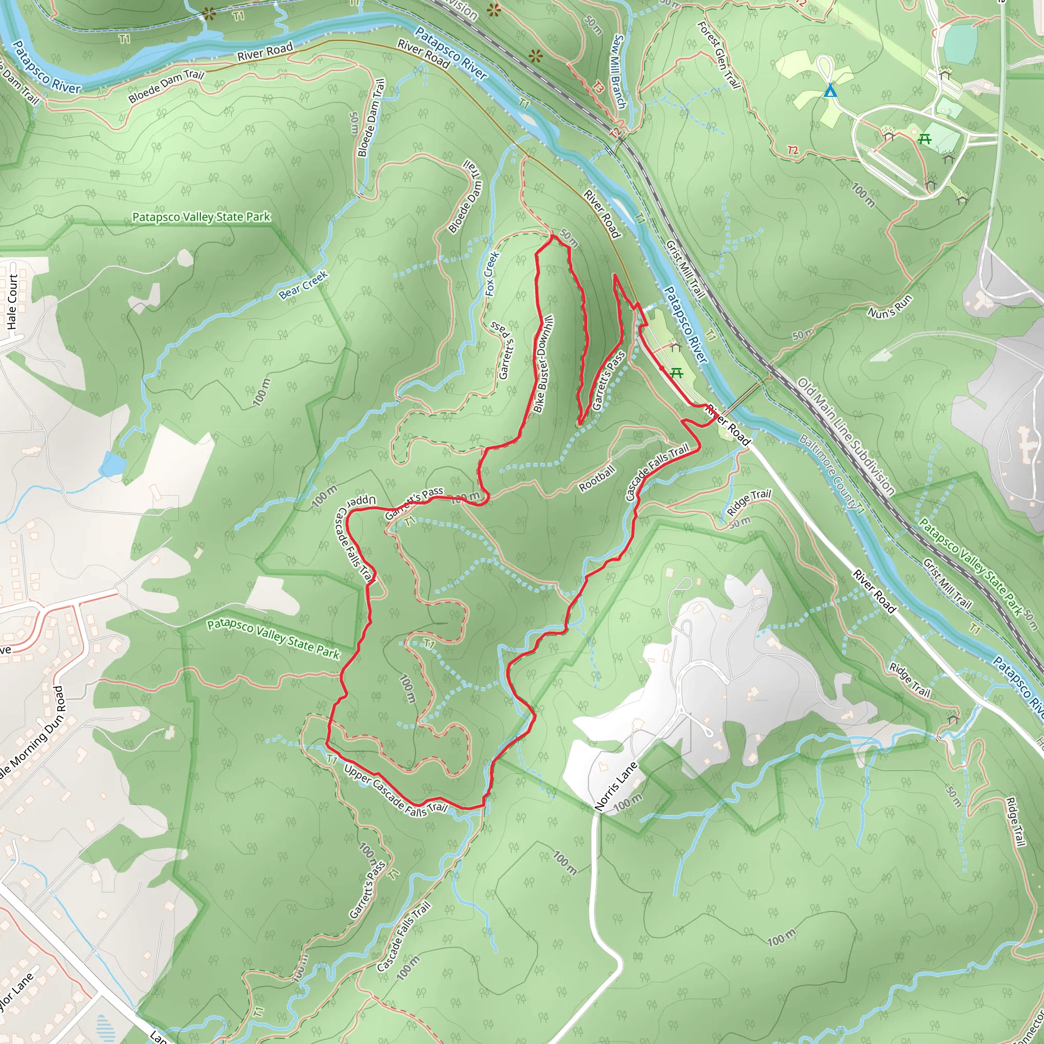 Garrett's Pass, Upper Cascade Falls and Cascade Falls Loop Trail mobile static map