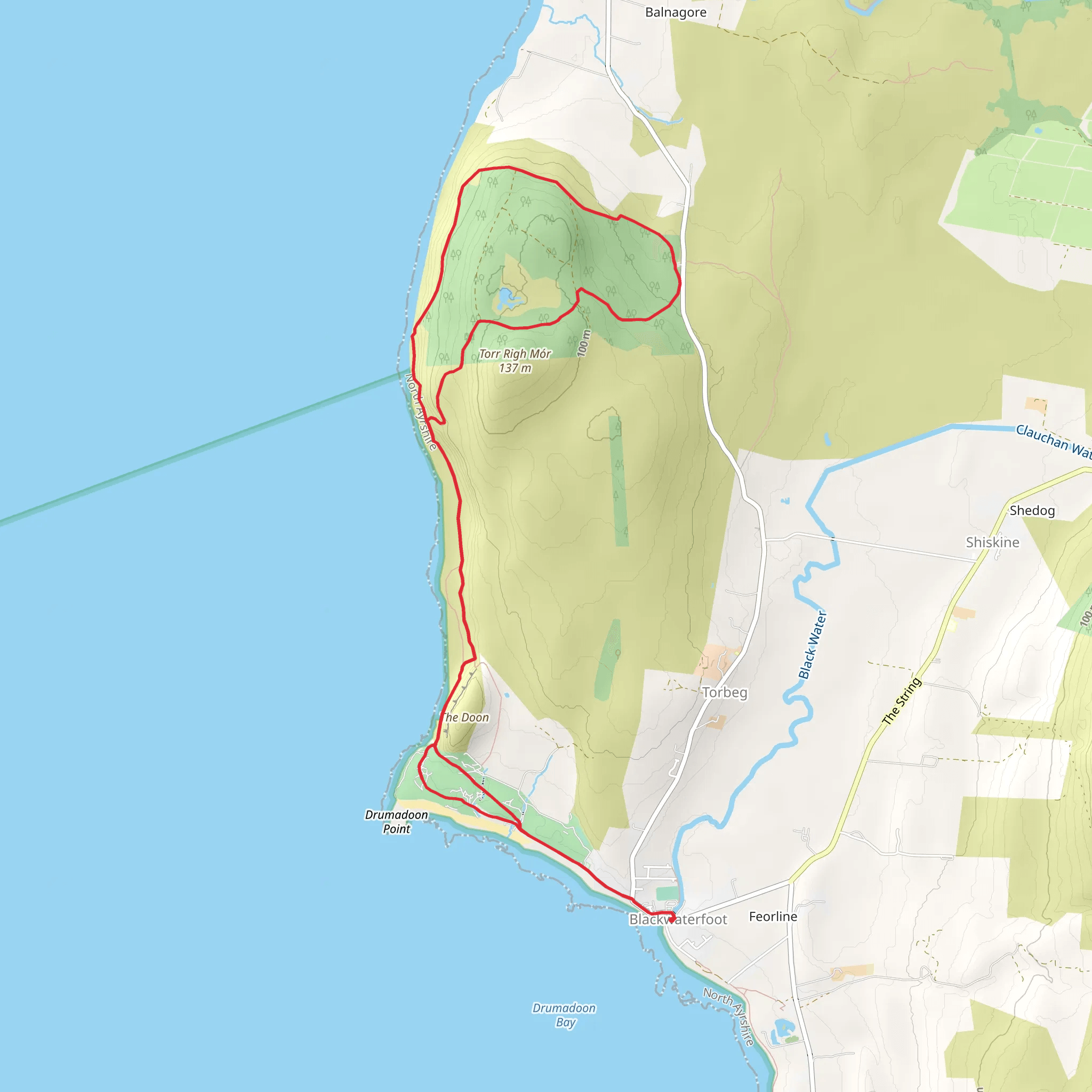 Blackwaterfoot to King's Cave Loop via Arran Coastal Way mobile static map