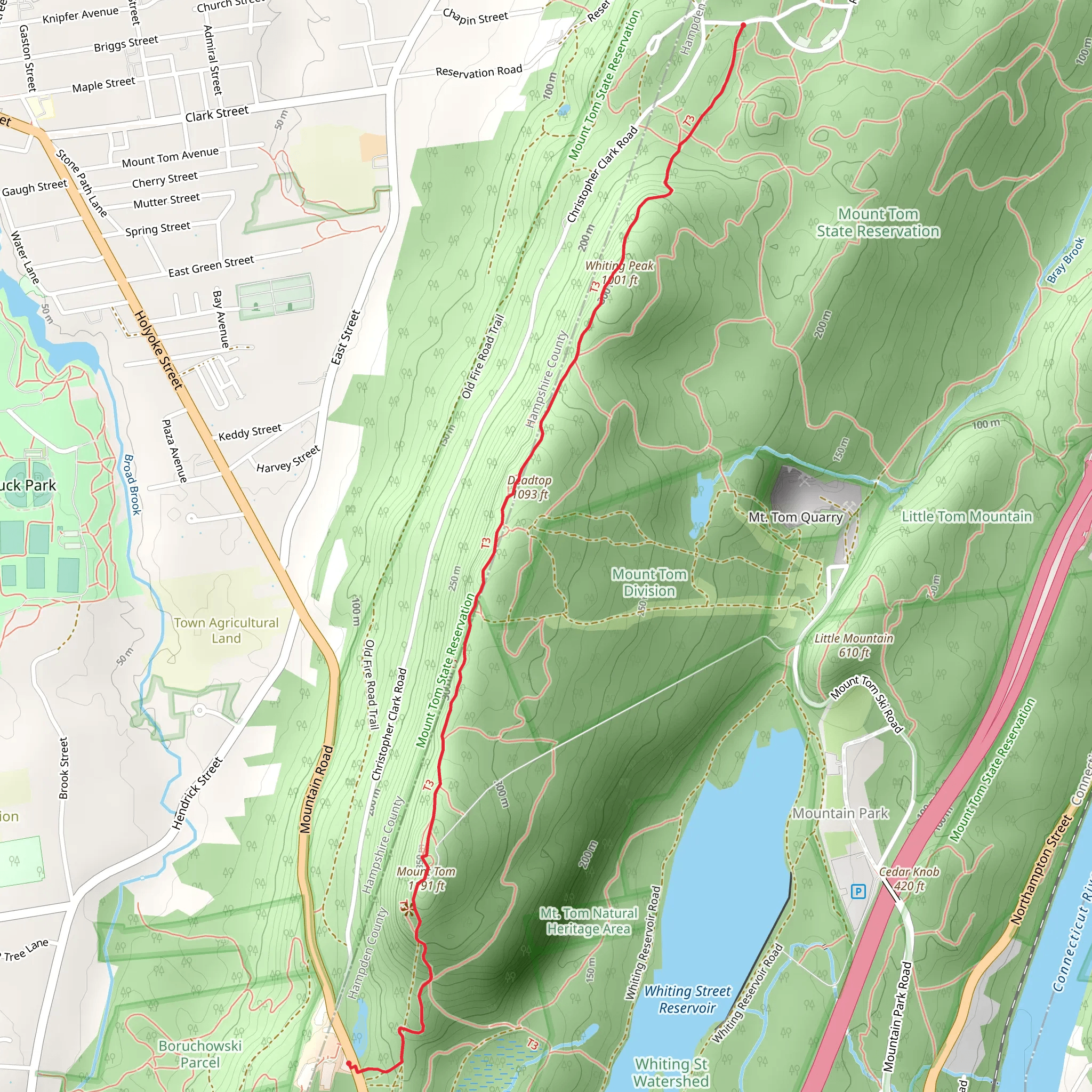Mount Tom, Deadtop and Whiting Peak Trail via NET Trail mobile static map