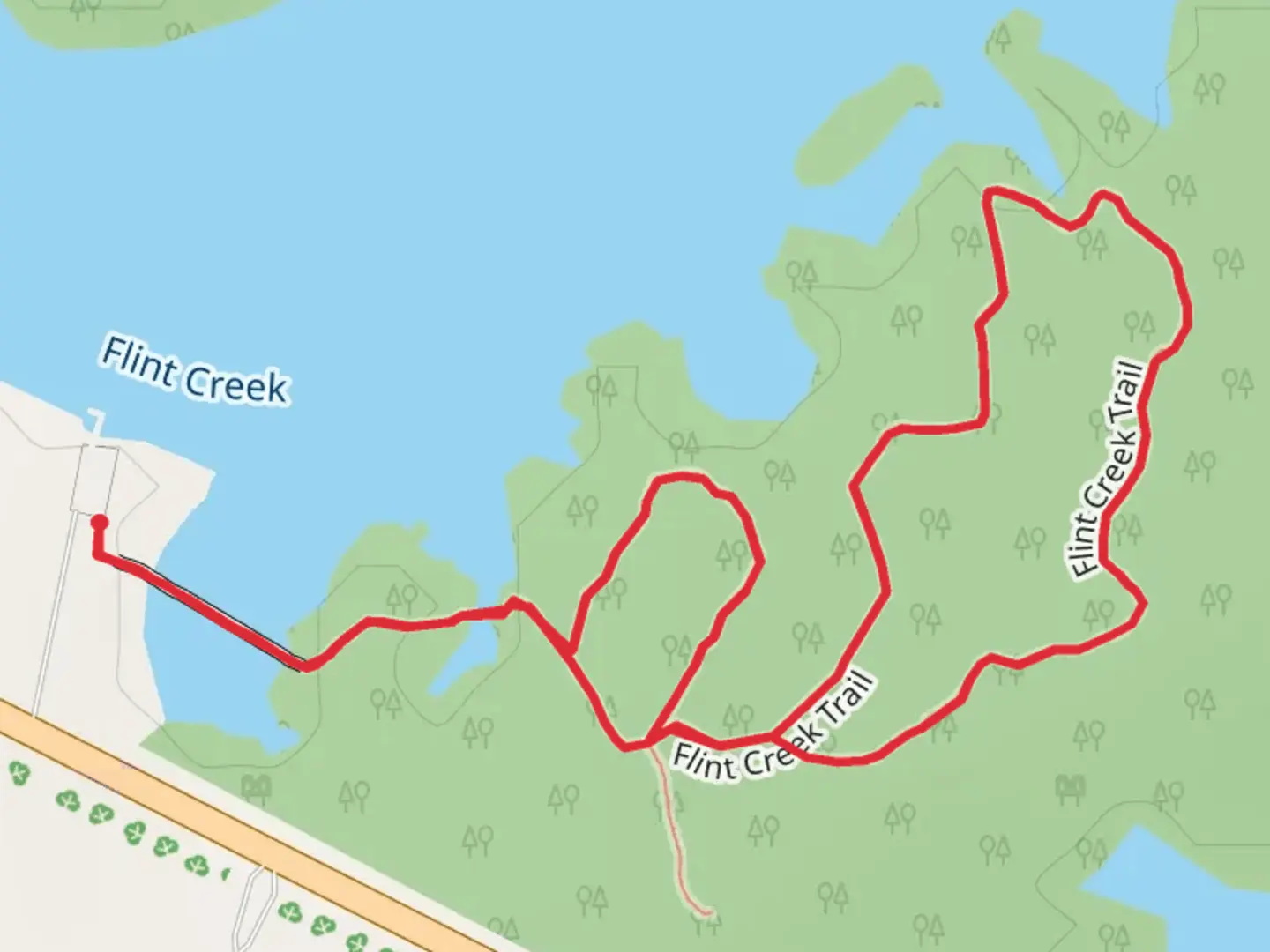 An image depicting the trail Flint Creek Loop Trail and its surrounding area.