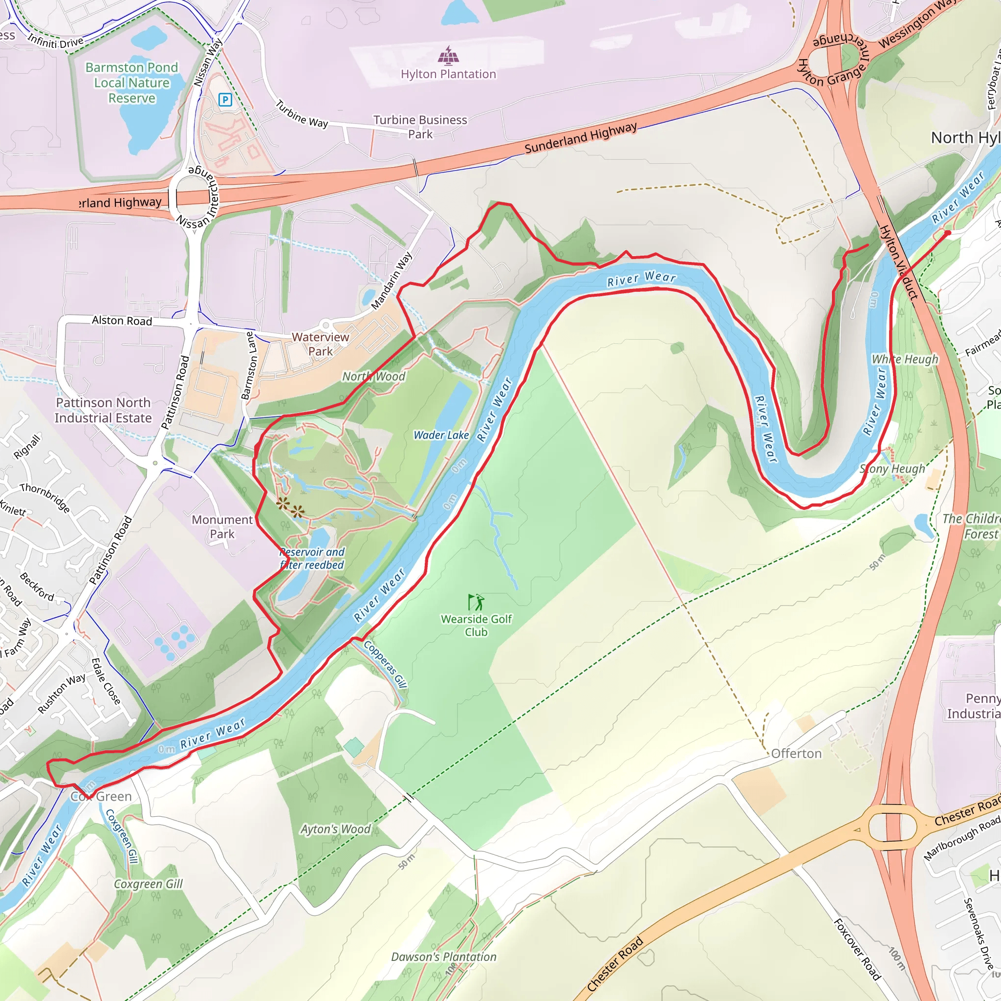 River Wear and North Wood Walk mobile static map