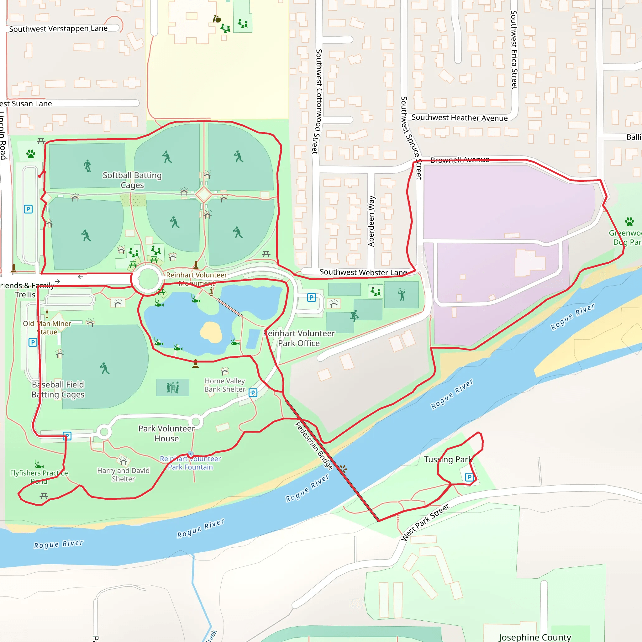 Reinhart Volunteer Park, Rogue River and Tussing ParkLoop mobile static map
