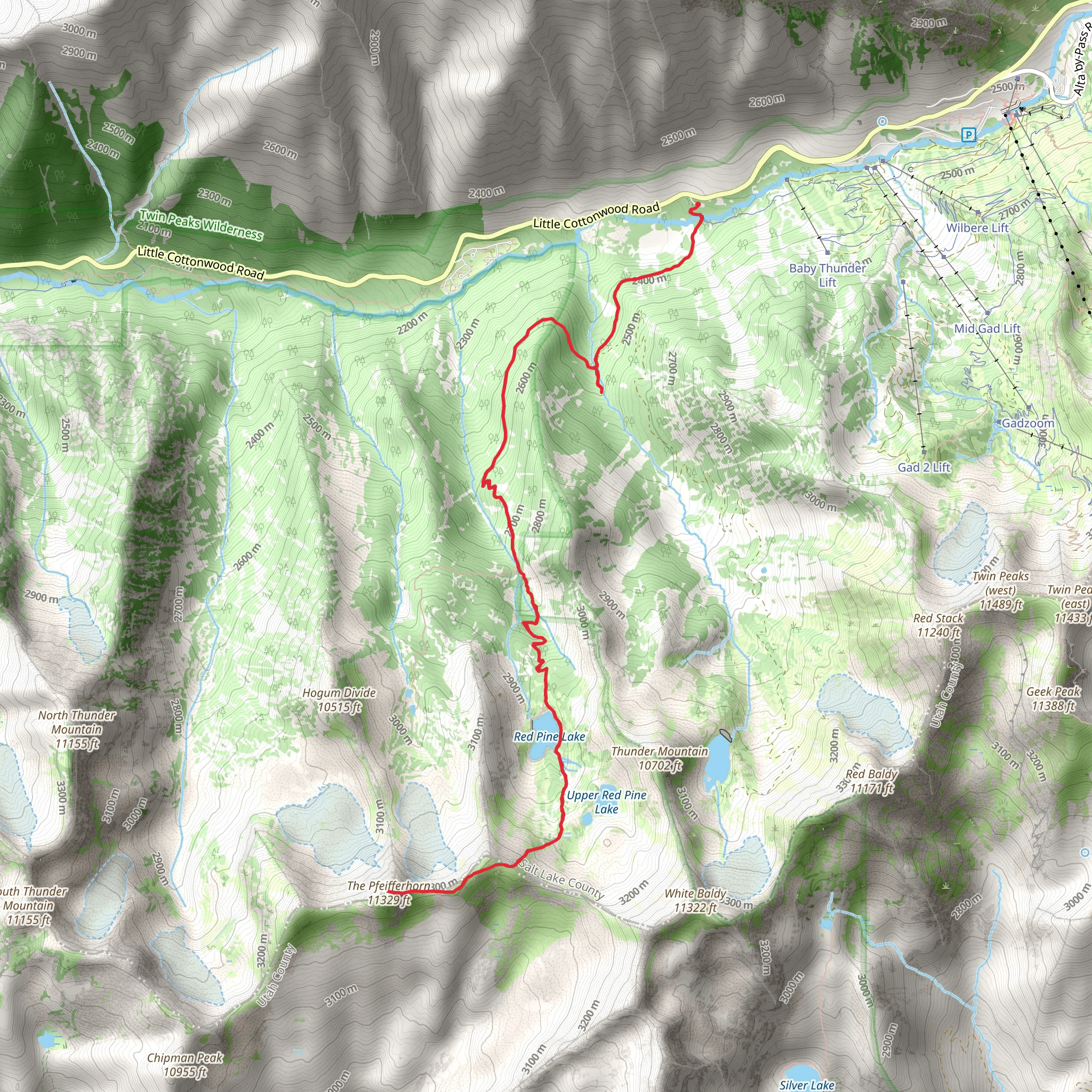 The Pfeifferhorn, Gloria Falls via White Pine Trail mobile static map