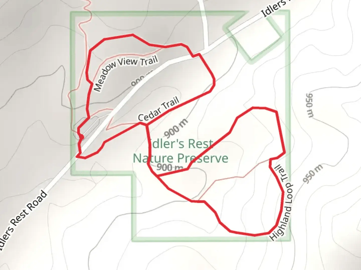 An image depicting the trail Meadow View and Highland Loop Trail and its surrounding area.