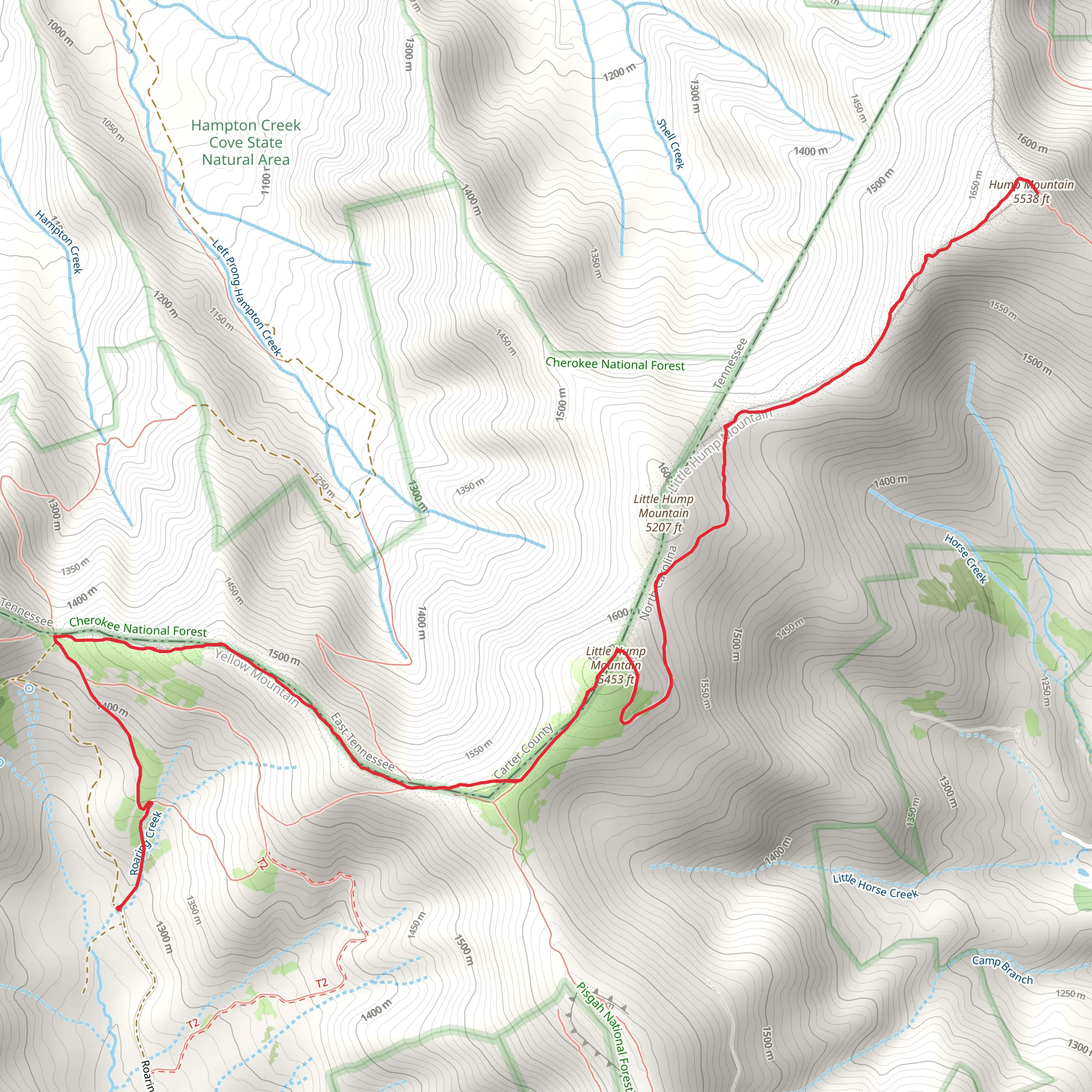 Hump Mountain and Little Hump Mountain via Overmountain Victory National Historic Trail mobile static map