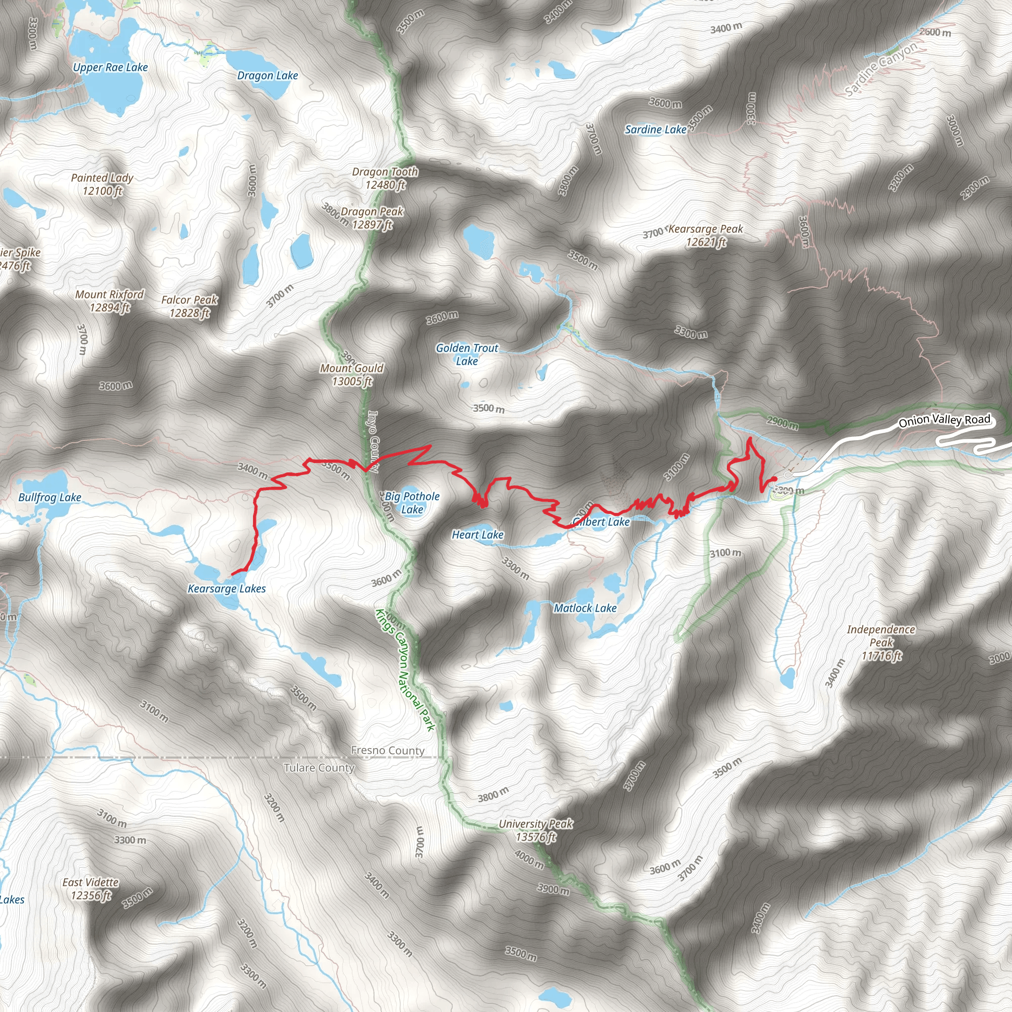 Kearsarge Pass to Kearsarge Lakes Trail mobile static map
