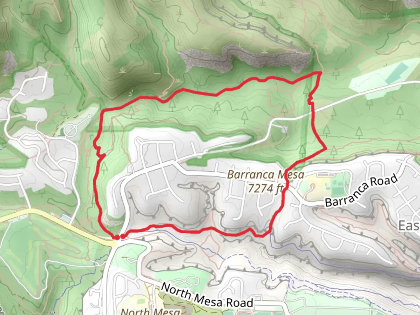 An image depicting the trail Dot Grant, Rendija Canyon and North Bayo Bench Loop Trail and its surrounding area.