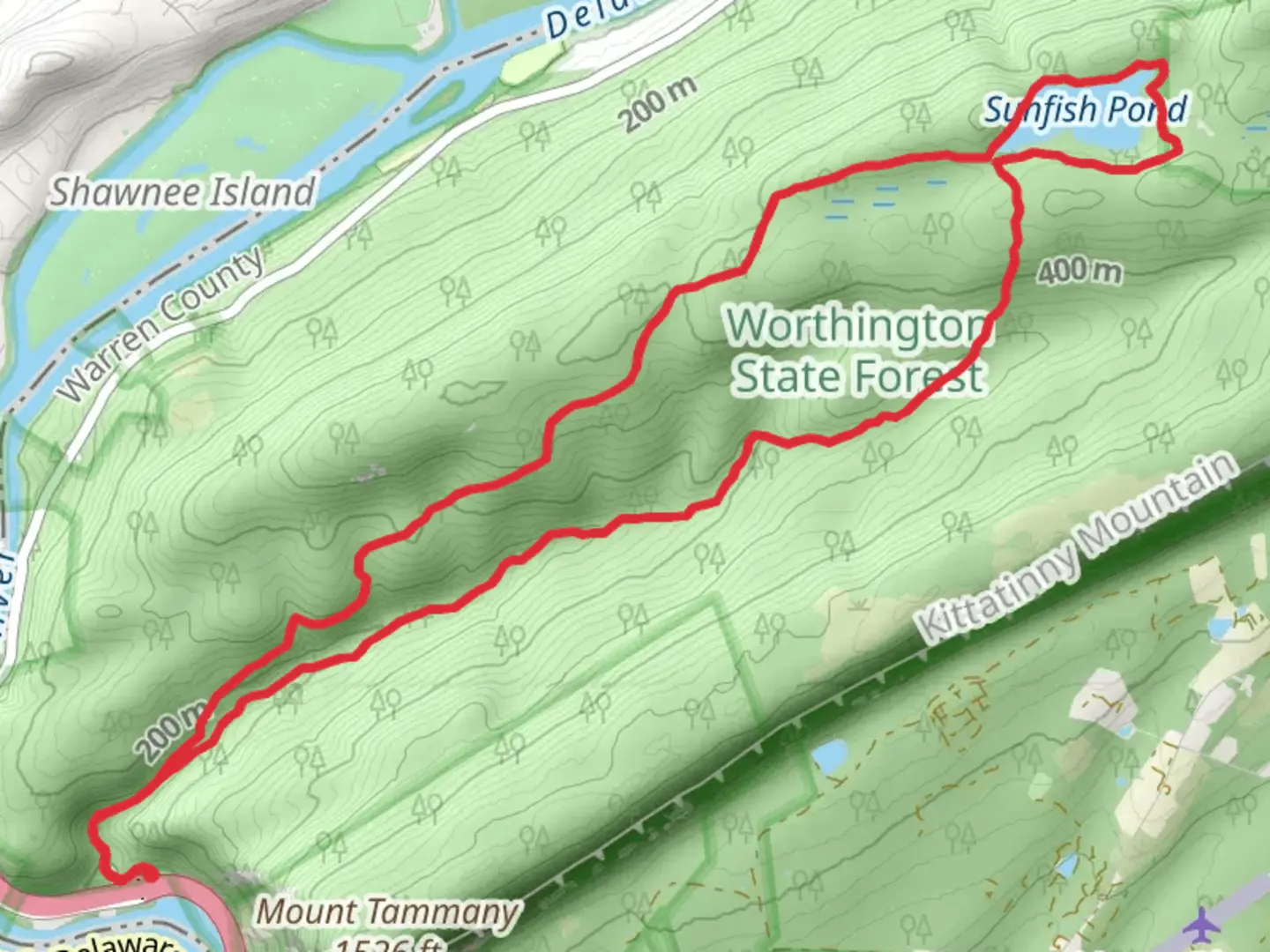 An image depicting the trail Appalachian, Sunfish Pond and Dunnfield Creek Loop Trail and its surrounding area.