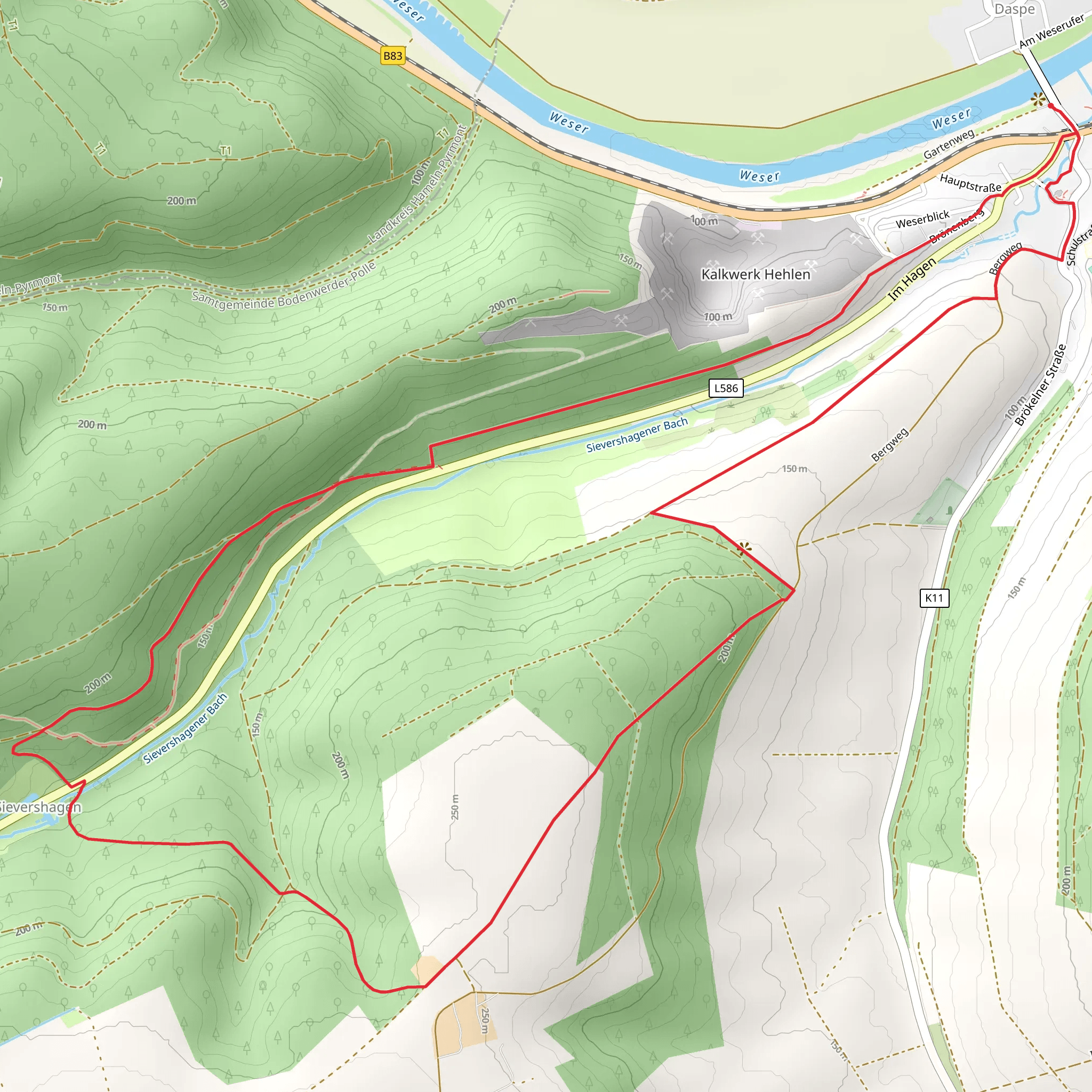 Weserberglandweg and Sievershagener Bach mobile static map