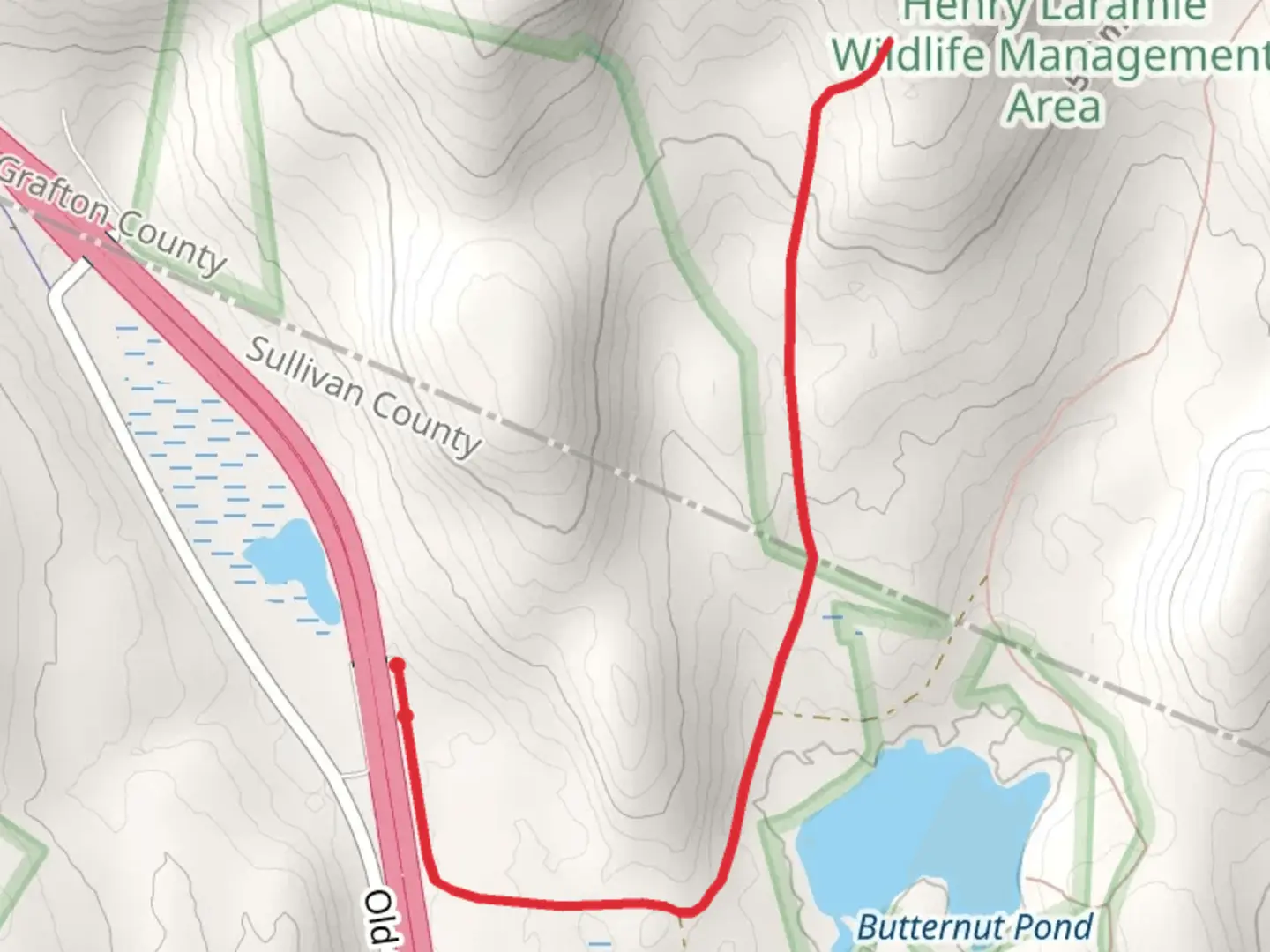 An image depicting the trail Butternut Pond and Prospect Hill and its surrounding area.