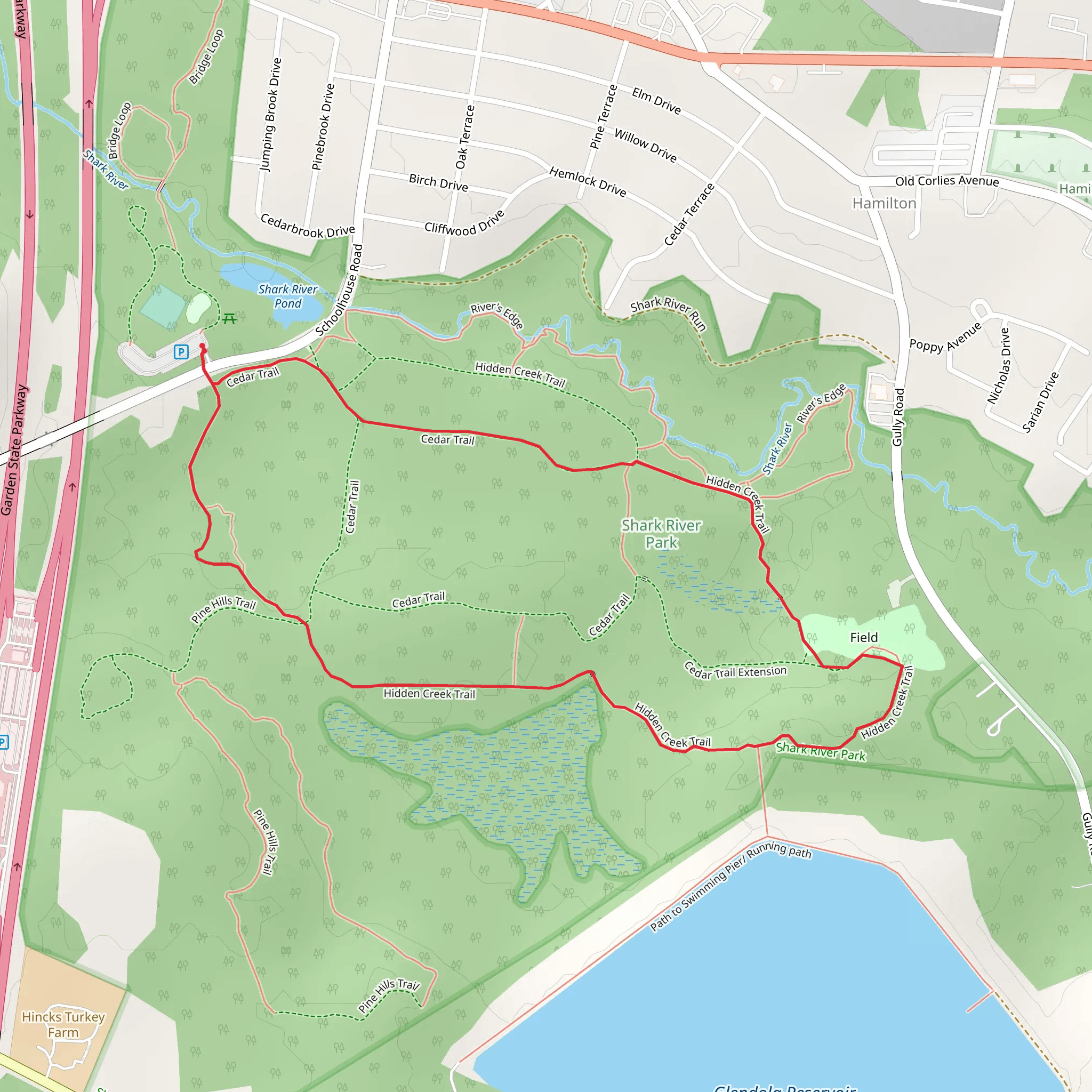 Cedar Trail and Hidden Creek Trail Loop mobile static map