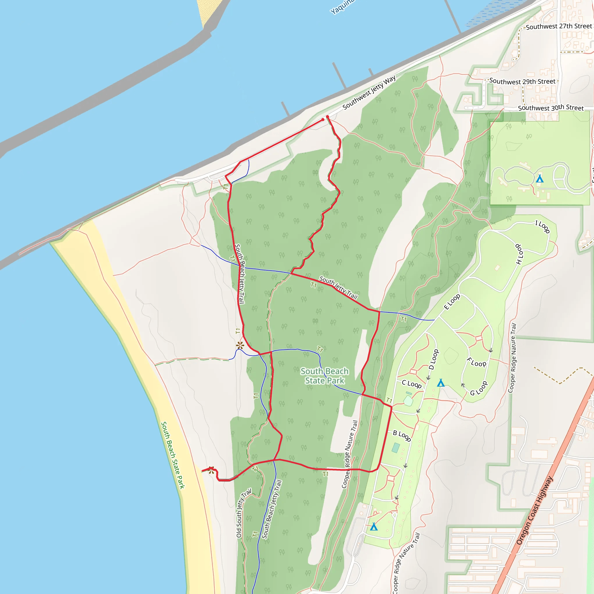 South Beach Jetty and Old South Jetty Loop Trail mobile static map