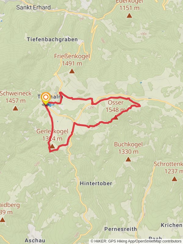 Osser Loop from Lake Teichalmsee mobile static map