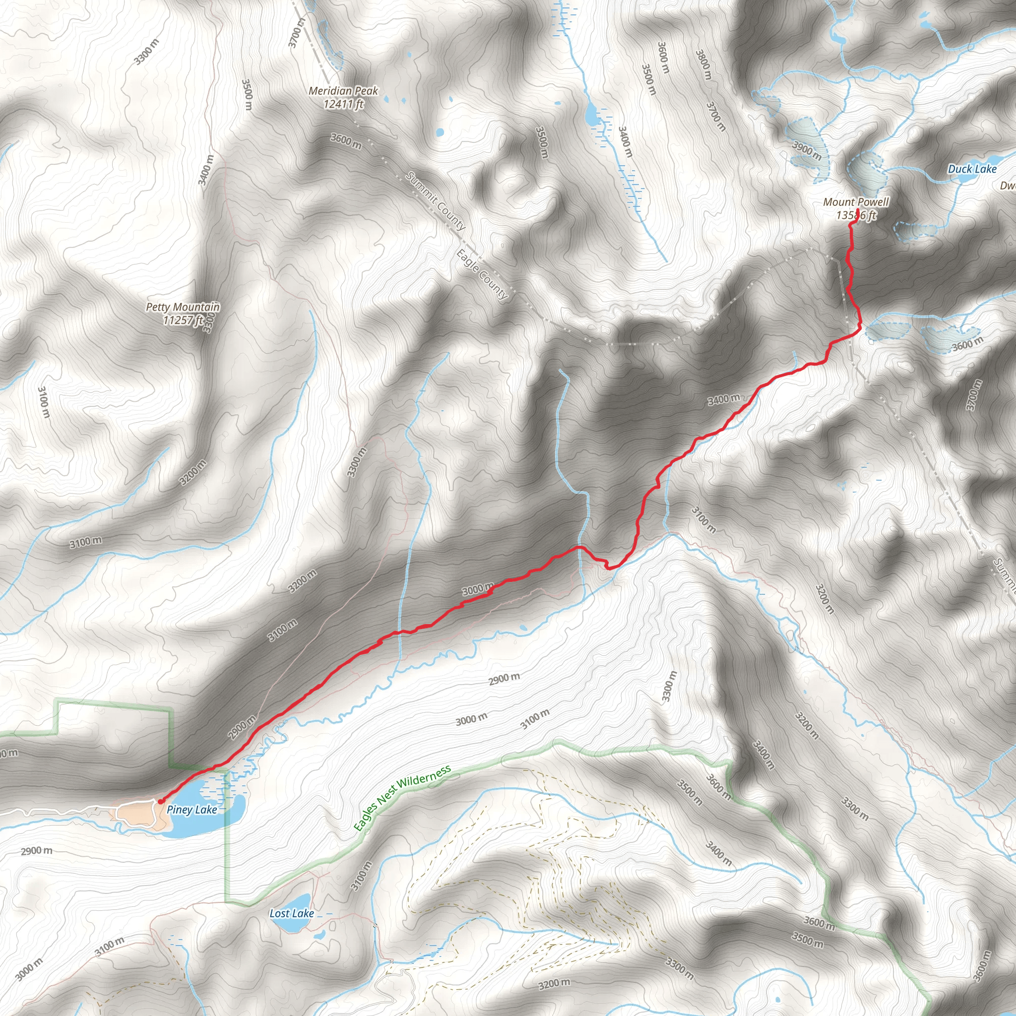Mount Powell and Knee Knocker Saddle via Upper Piney mobile static map