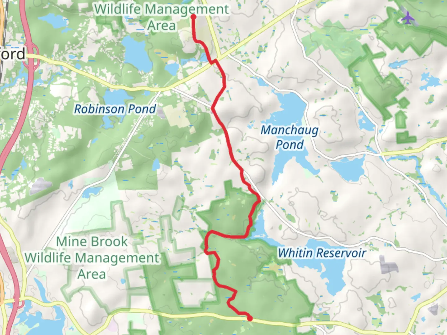 An image depicting the trail Whittier Reservoir and its surrounding area.