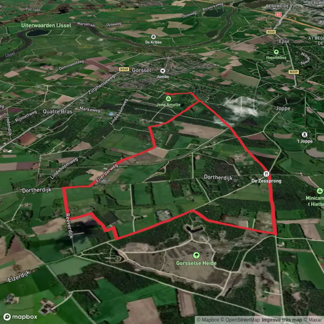 An image depicting the trail Veldhofstraat, Uitzichttoren and De Plantage Loop and its surrounding area.