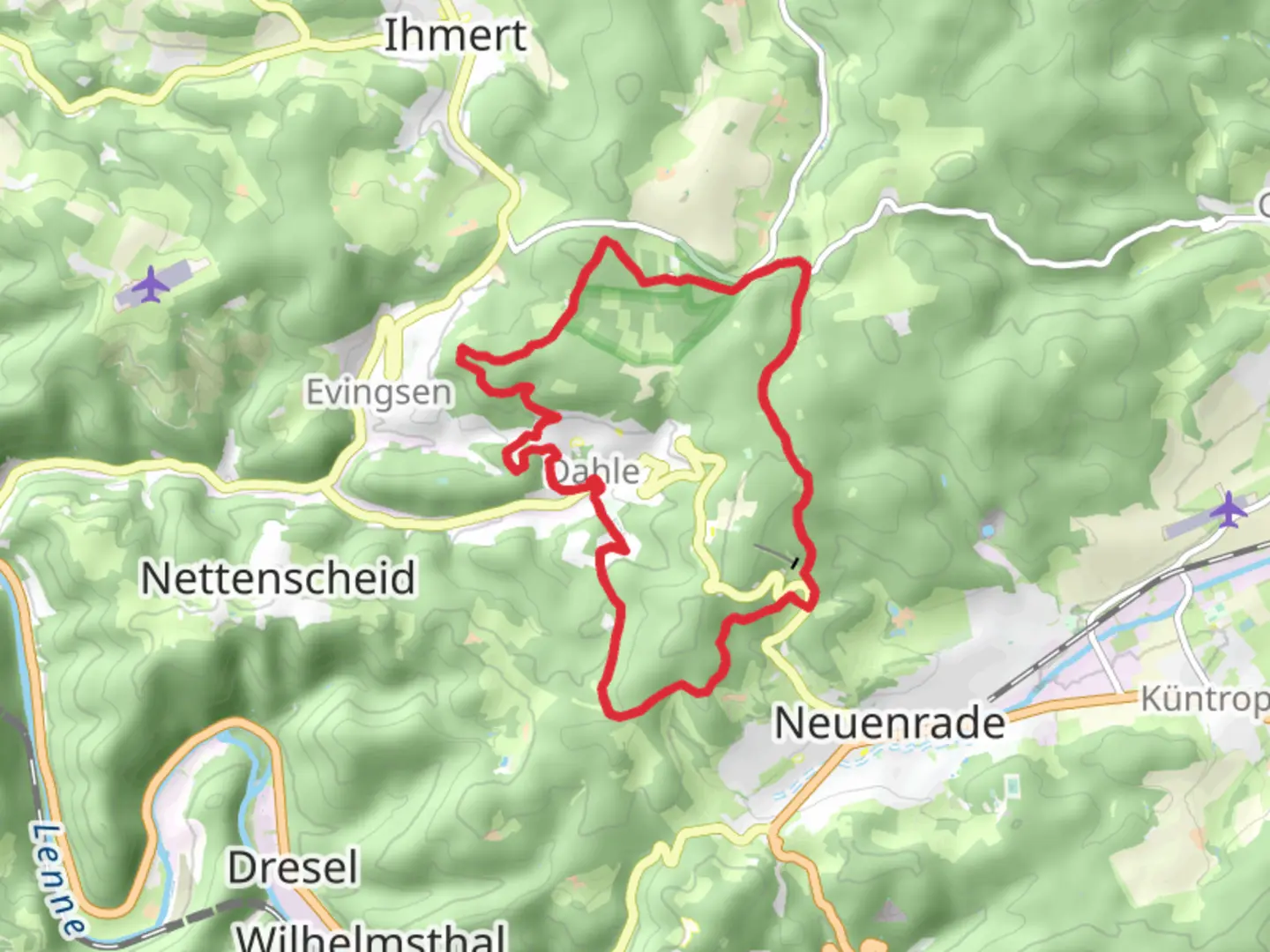 An image depicting the trail Rundweg um Dahle and its surrounding area.