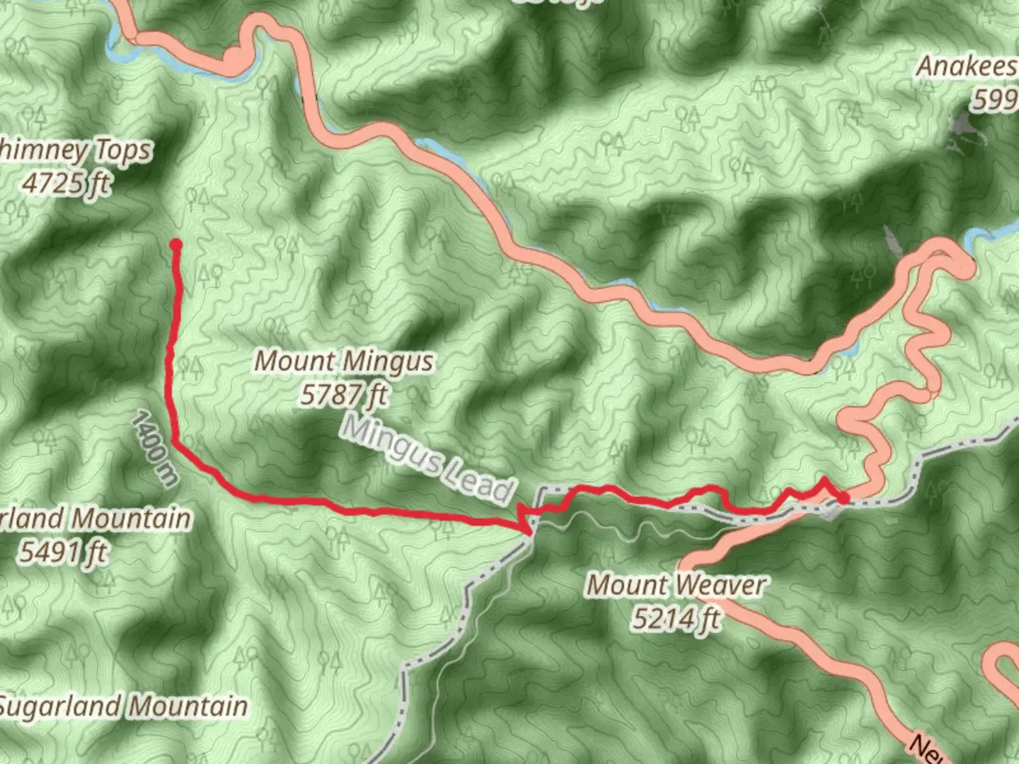 An image depicting the trail Appalachian, Indian Gap and Road Prong Trail and its surrounding area.