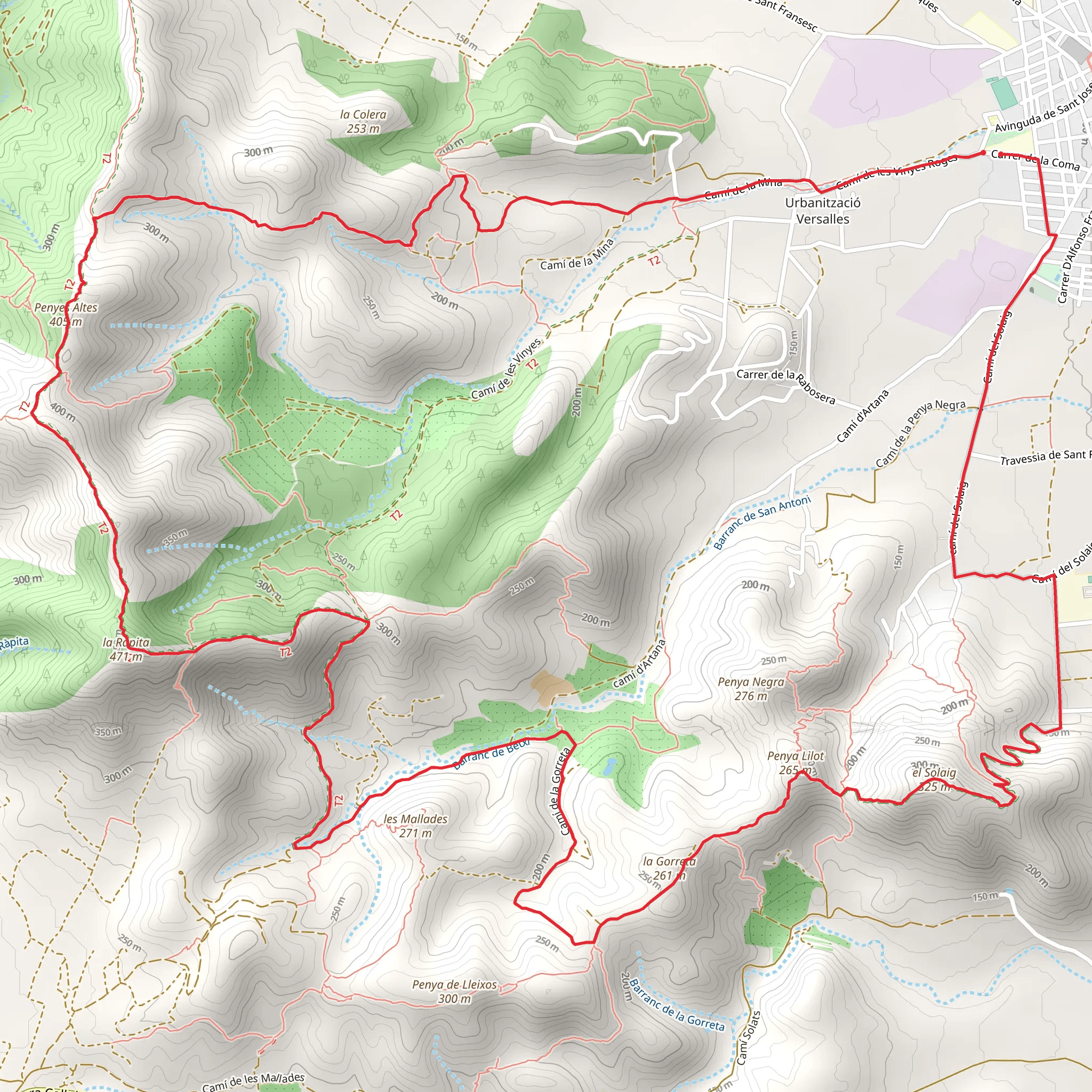 Betxi - La Mina - Penyes Altes - Solaig - Betxi PR CV 428 mobile static map