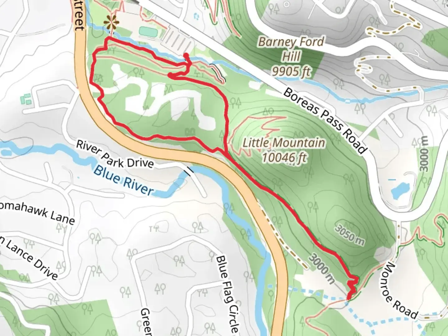 An image depicting the trail Illinois Creek Low Trail and Southside Trail and its surrounding area.