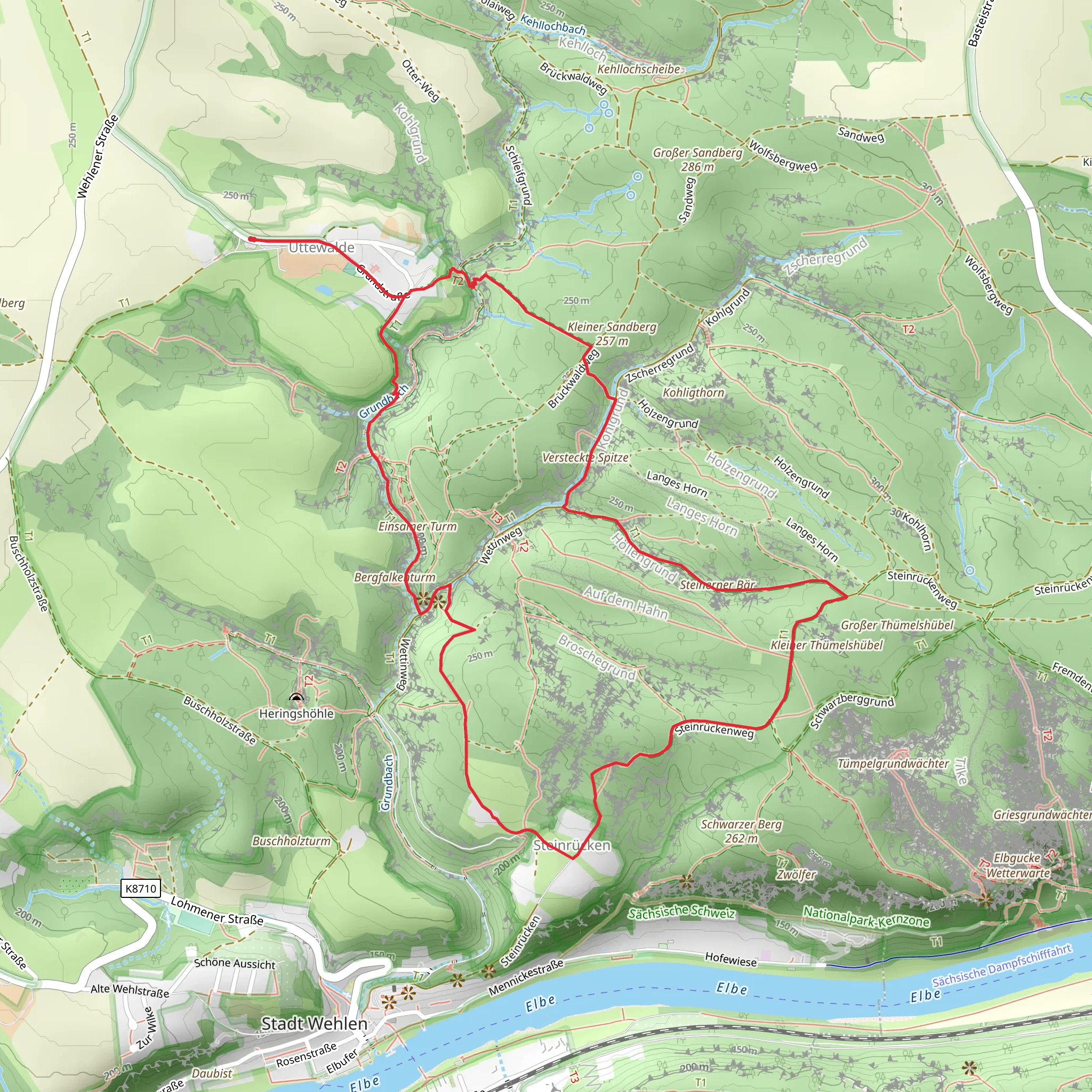 Kiener Sandberg and Steinerner Bar via Basteirundweg mobile static map