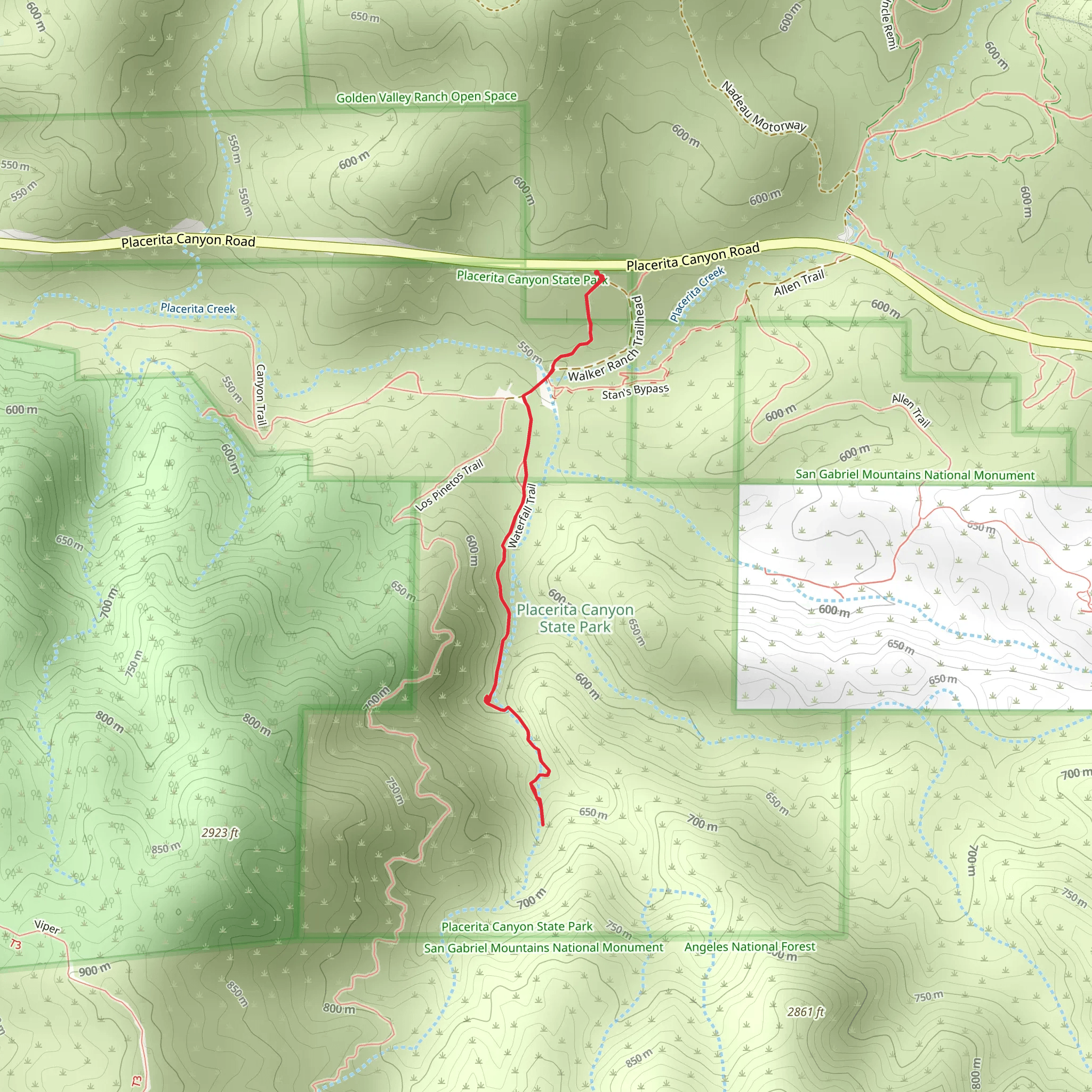 Waterfall Trail from Placerita Canyon Road mobile static map