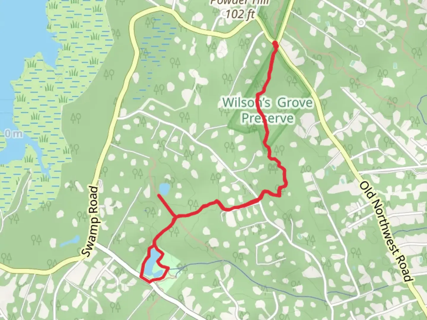 An image depicting the trail Two Holes Pond via Paumanok Path and its surrounding area.