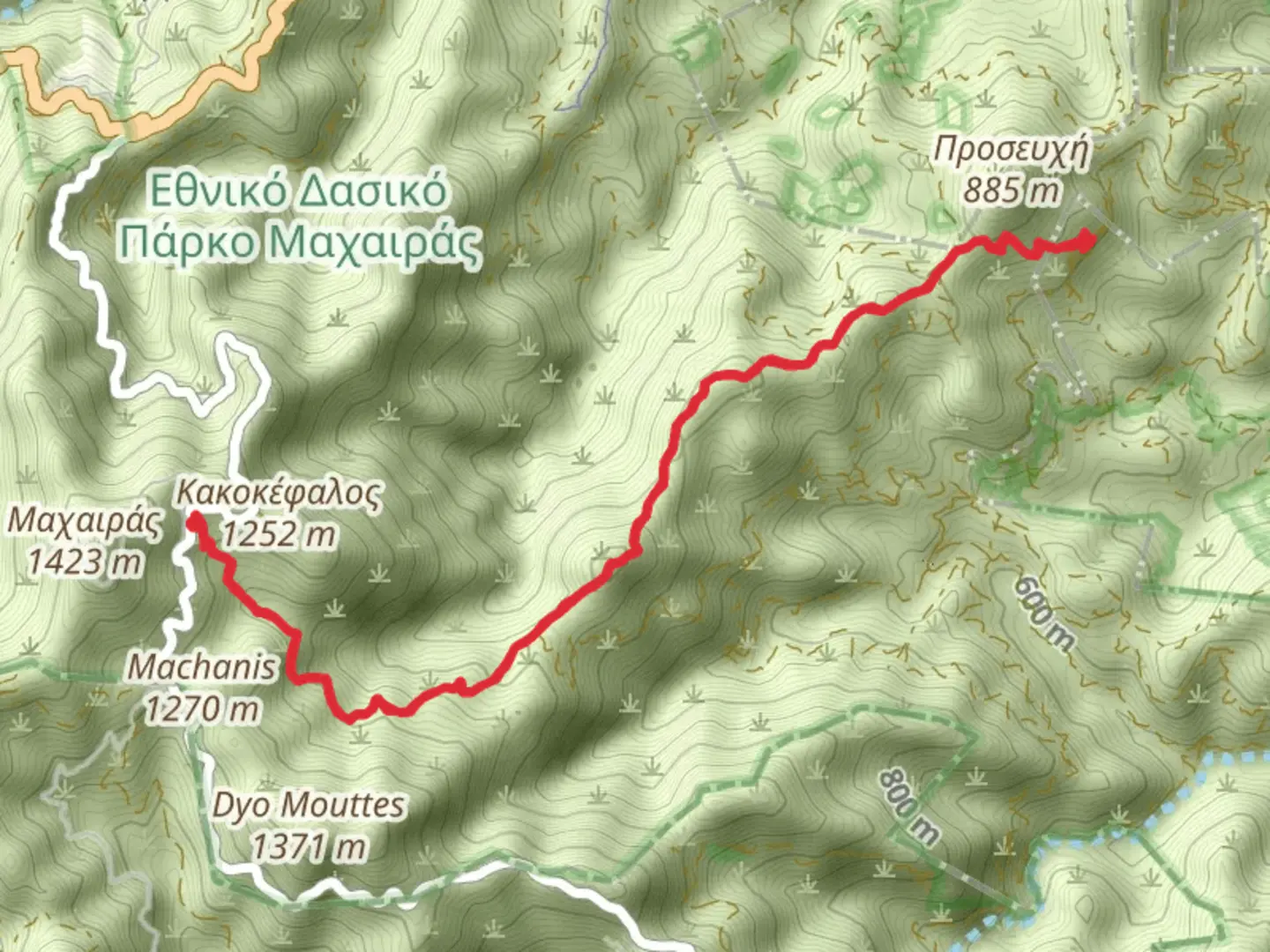 An image depicting the trail Kionia - Profitis Ilias Trail and its surrounding area.