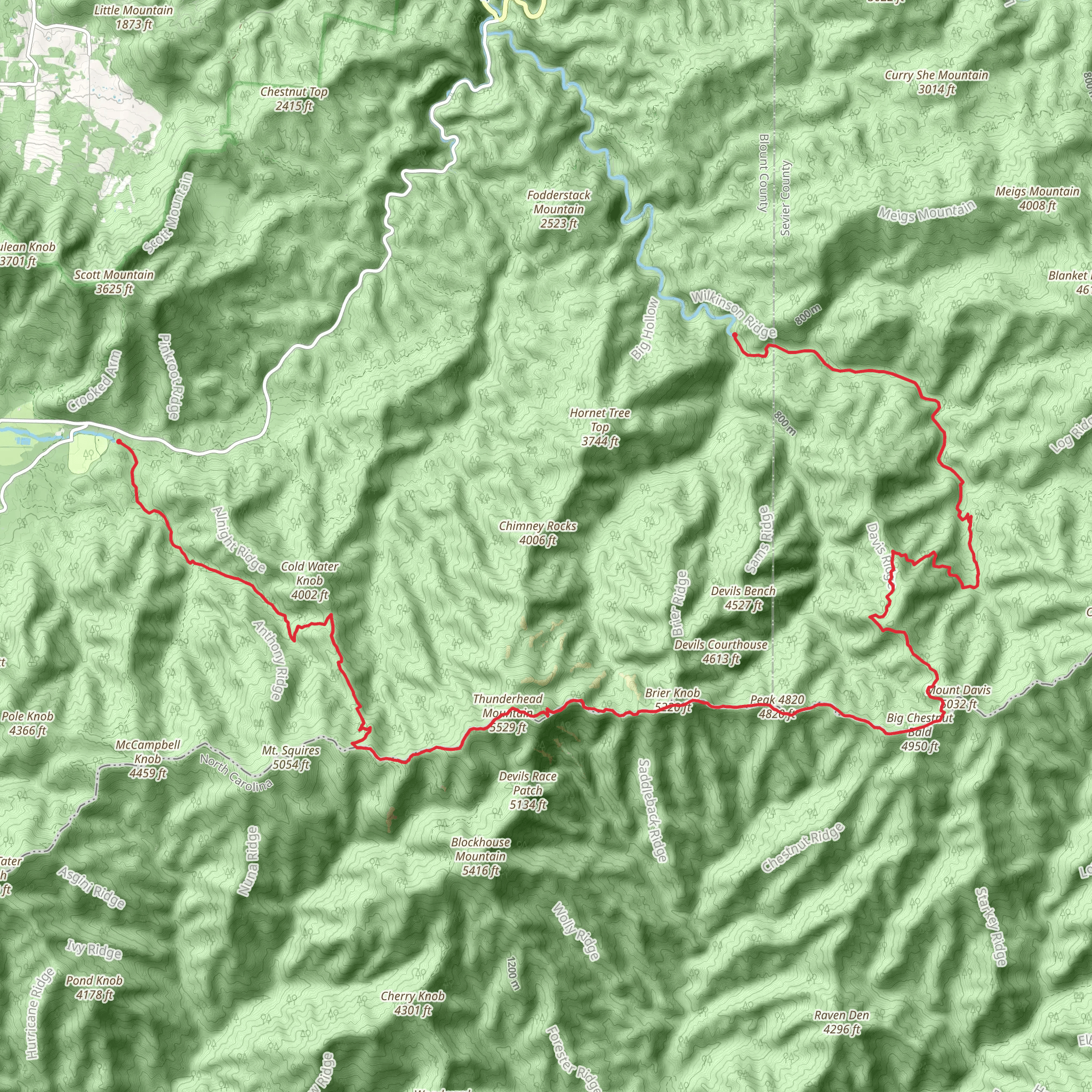 Anthony Creek to Middle Prong Trail mobile static map