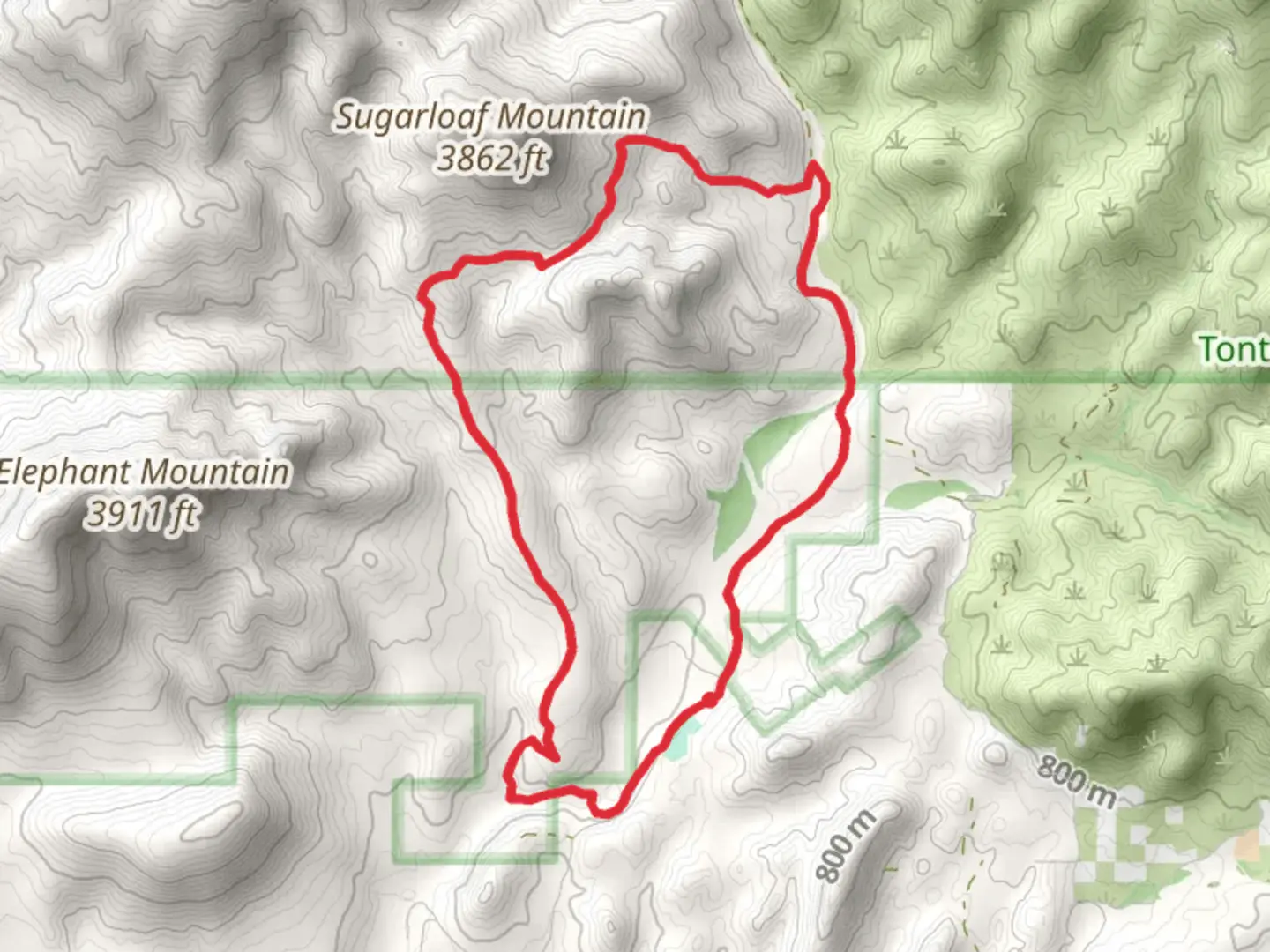 An image depicting the trail Maricopa, Limestone and Elephant Mountain Loop Trail and its surrounding area.