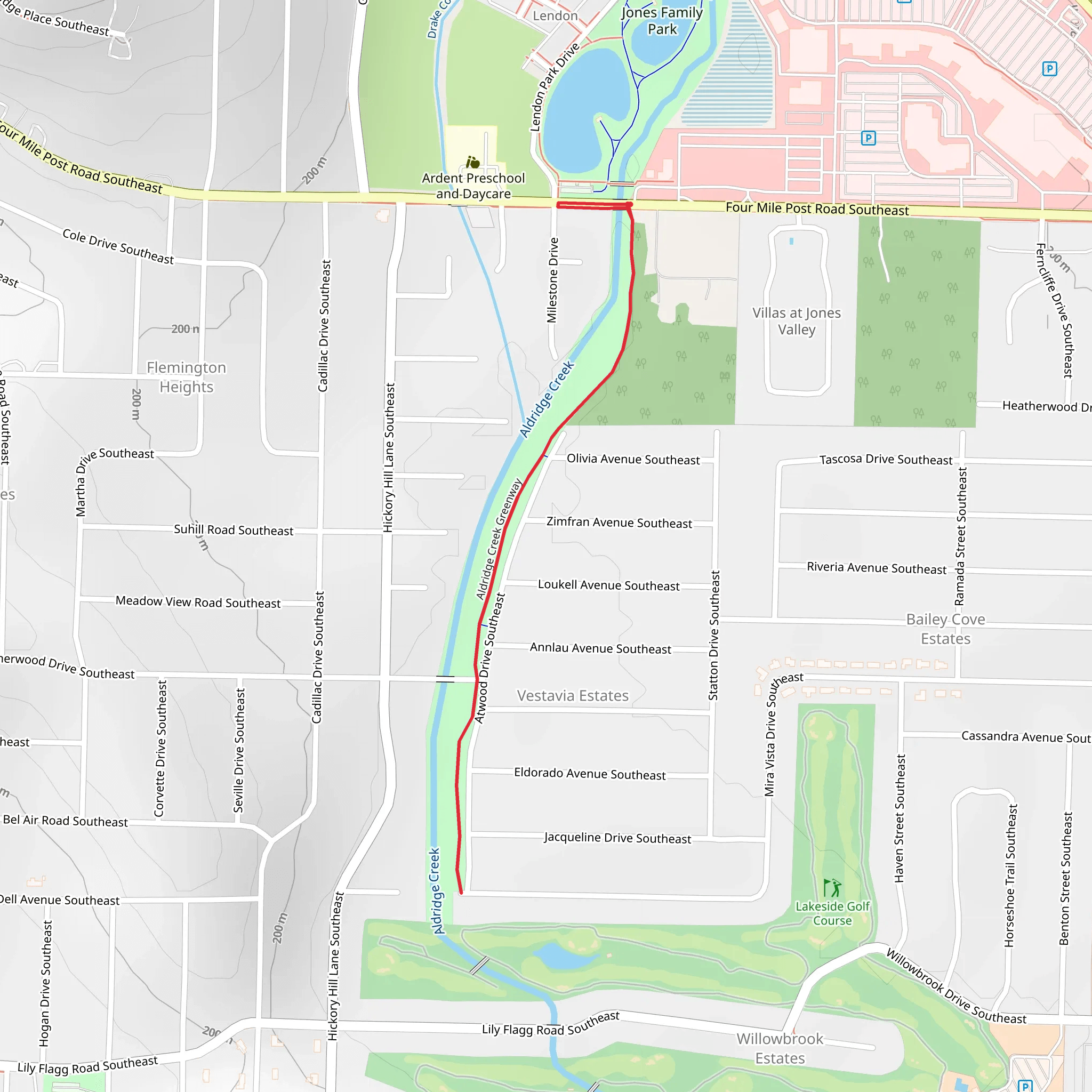 Aldridge Creek Greenway Short from Jones Family Park mobile static map