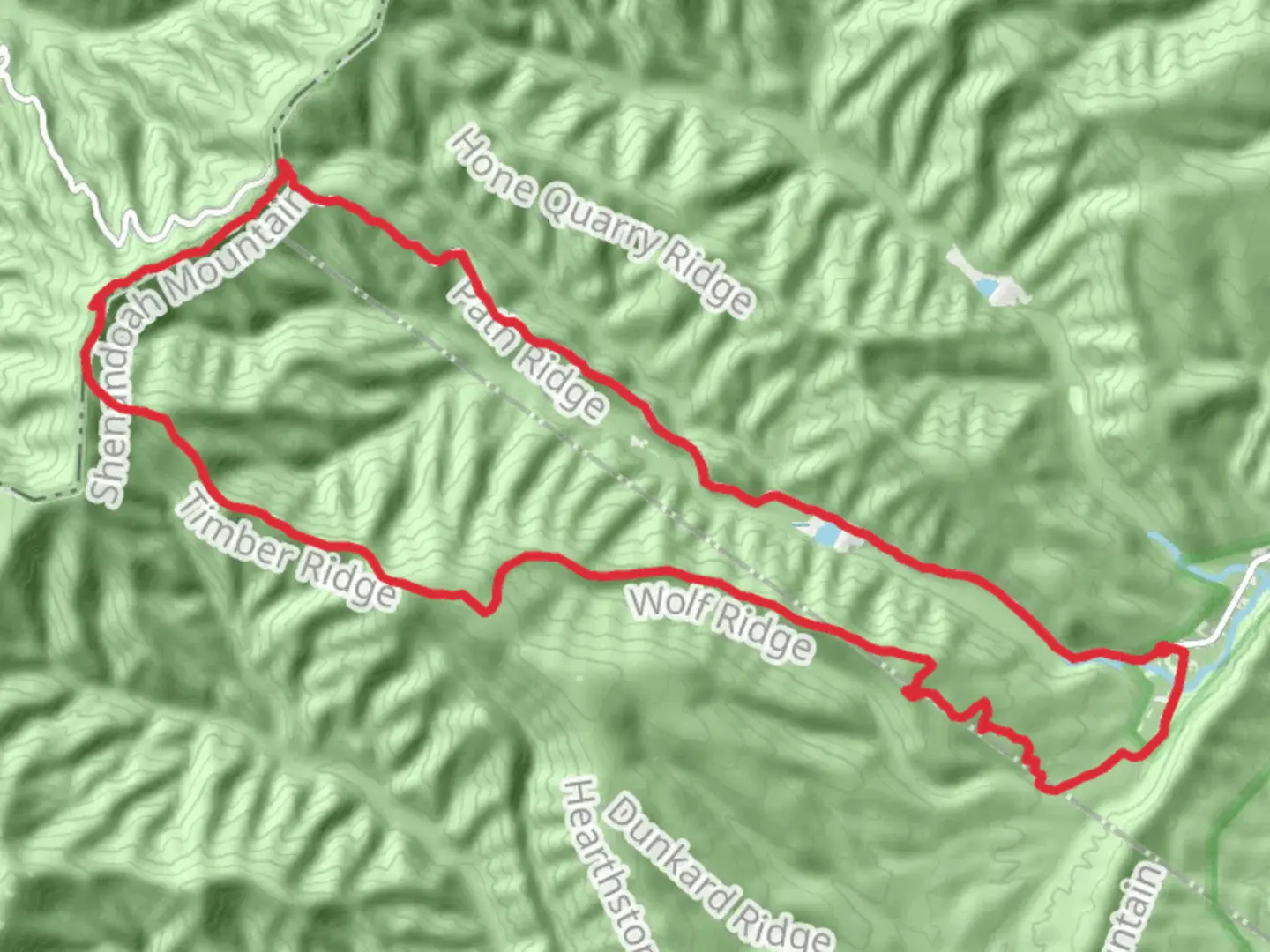 An image depicting the trail Briery Branch Road and Timber Ridge Loop Trail and its surrounding area.