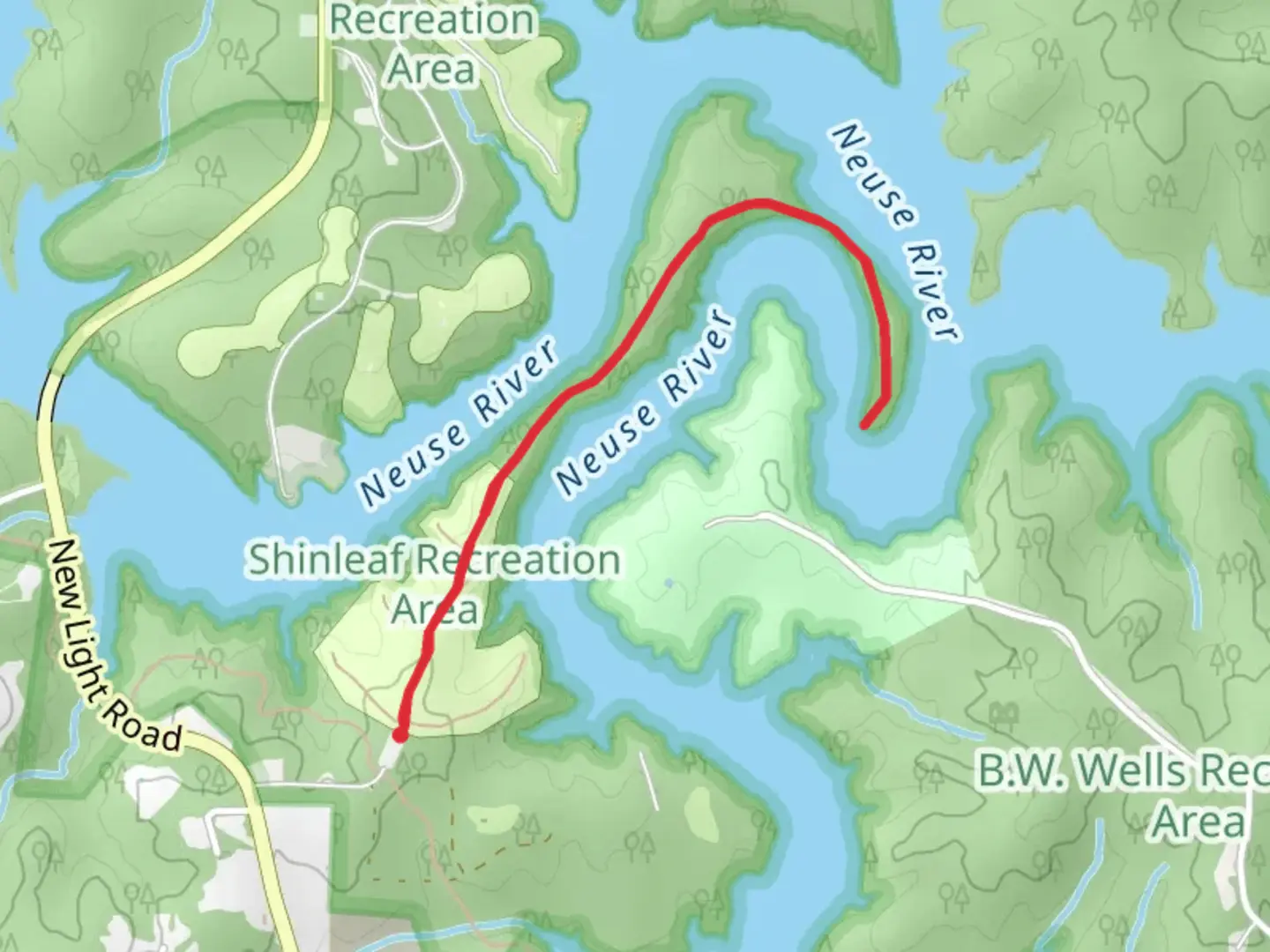 An image depicting the trail Neuse River Out and Back and its surrounding area.