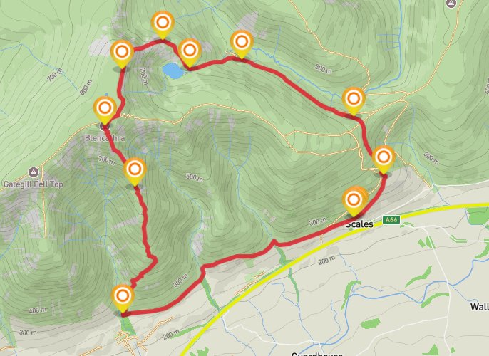 Blencathra via Sharp Edge mobile static map