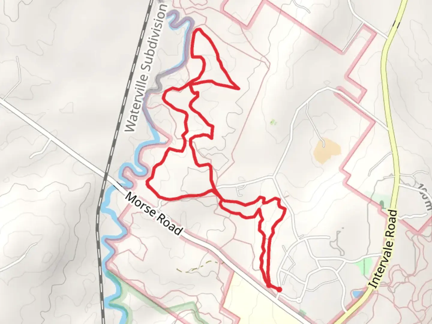 An image depicting the trail River Loop from Farm view Road and its surrounding area.