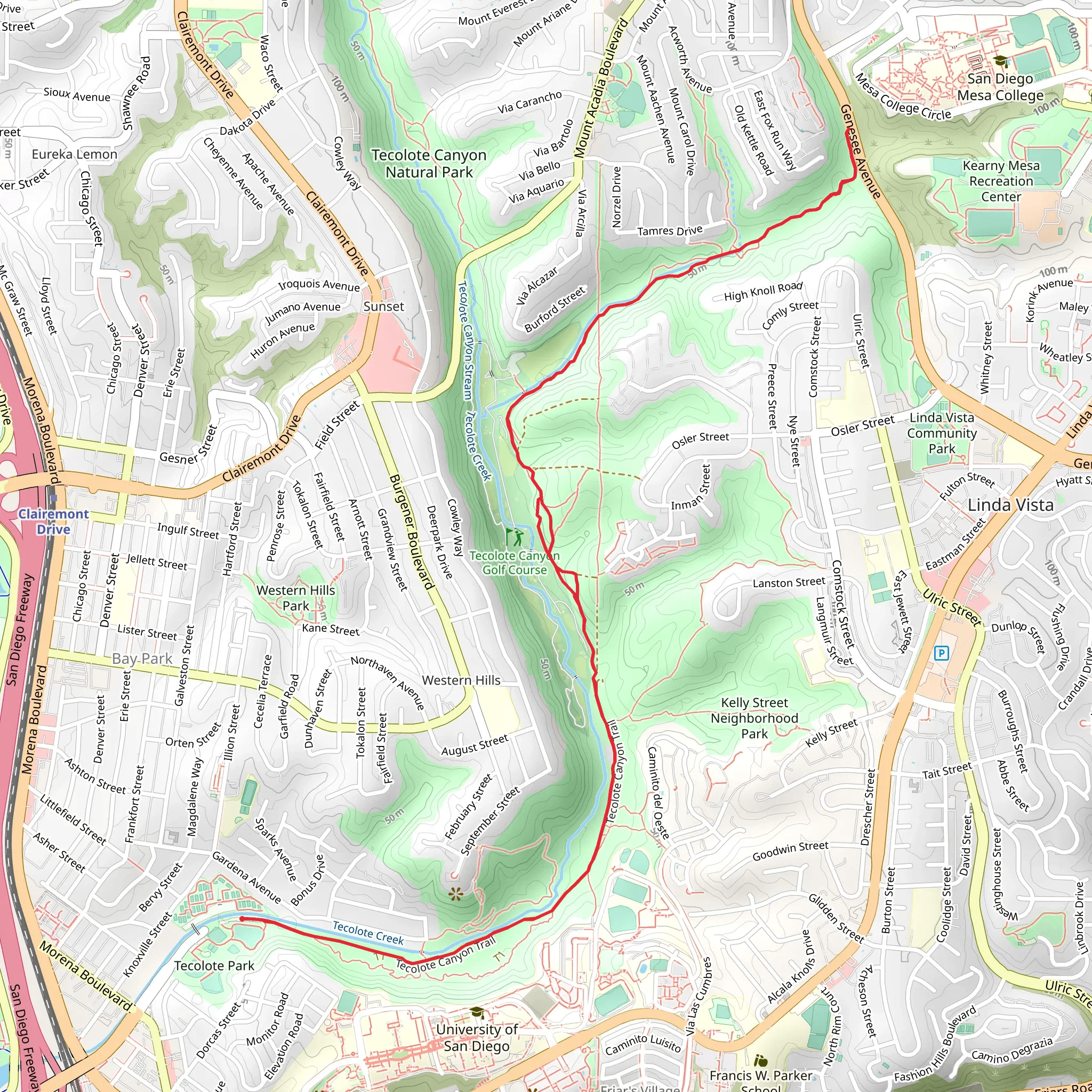 Tecolote Creek - Tecolote Canyon Trail mobile static map