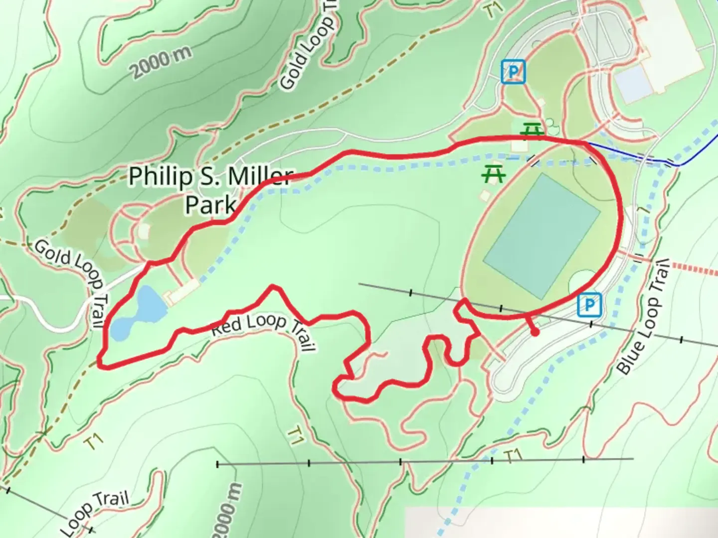 An image depicting the trail PSM Soccer Field Loop and its surrounding area.