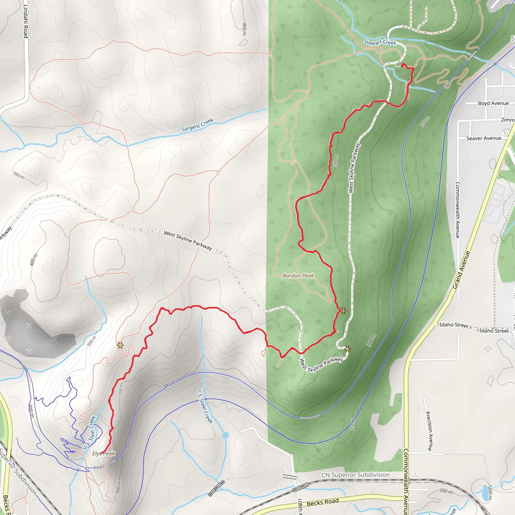 Elys Peak via Superior Hiking Trail mobile static map