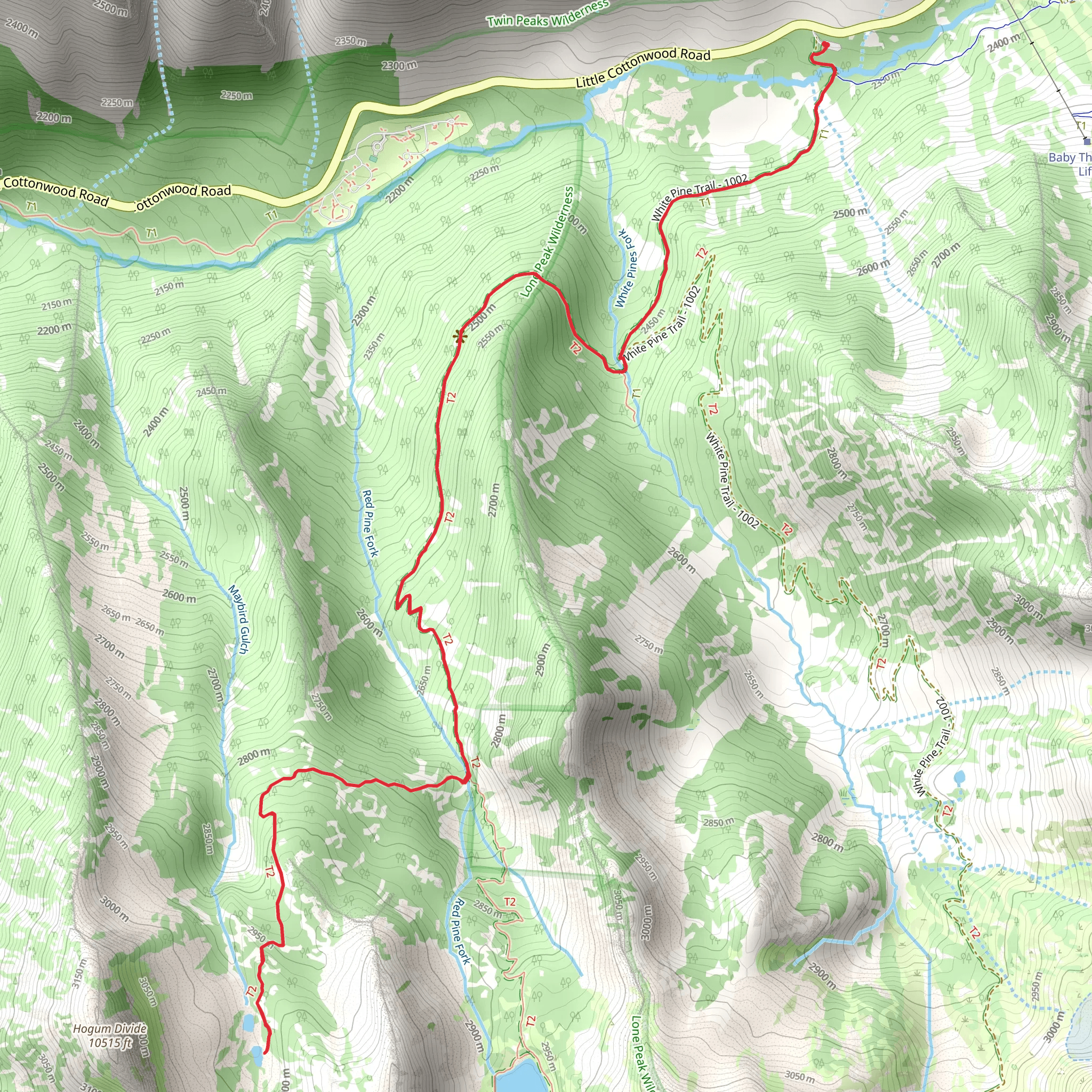 Red Pine Trail and Maybird Gulch Trail mobile static map