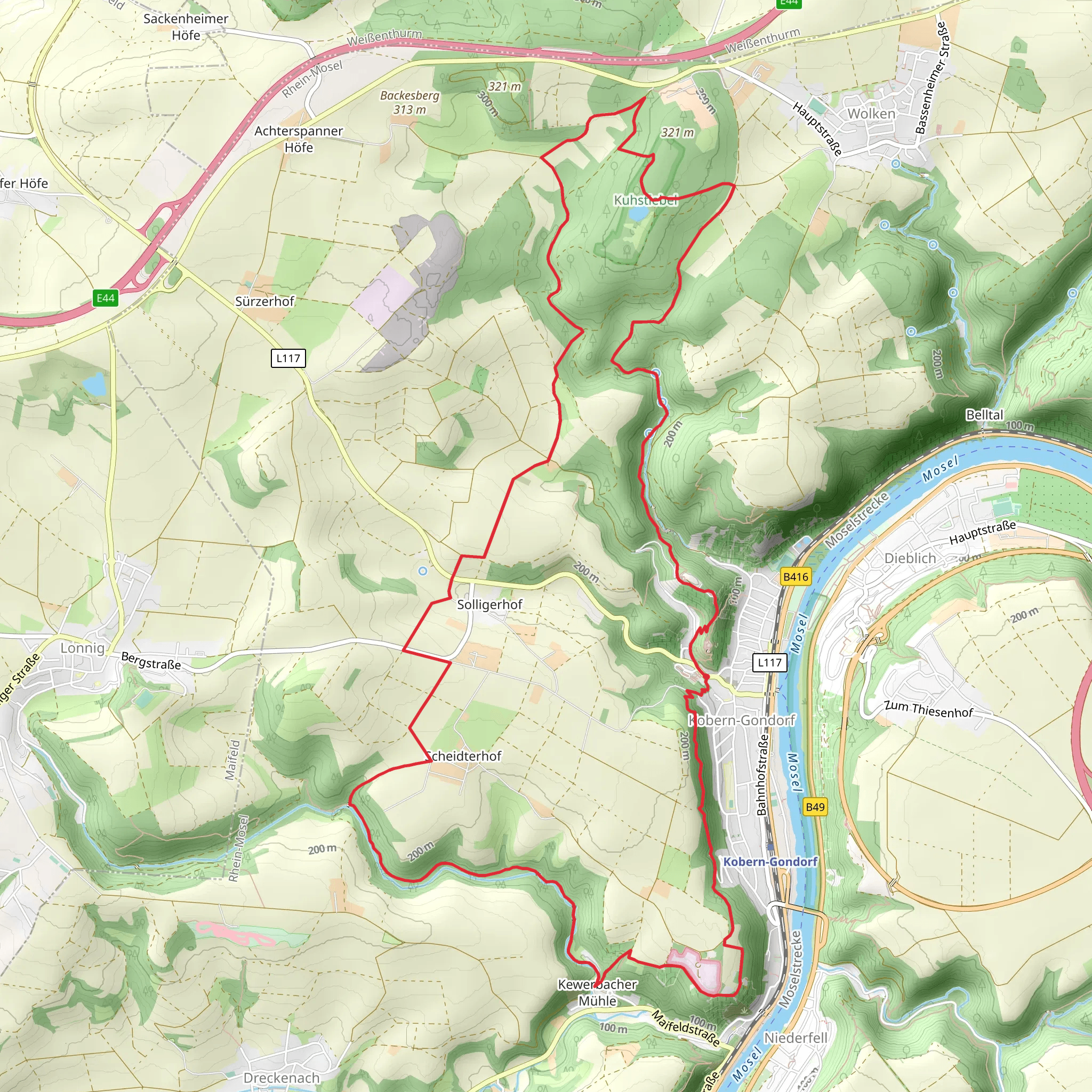 Kobern Gondorf and Buchwald Loop mobile static map