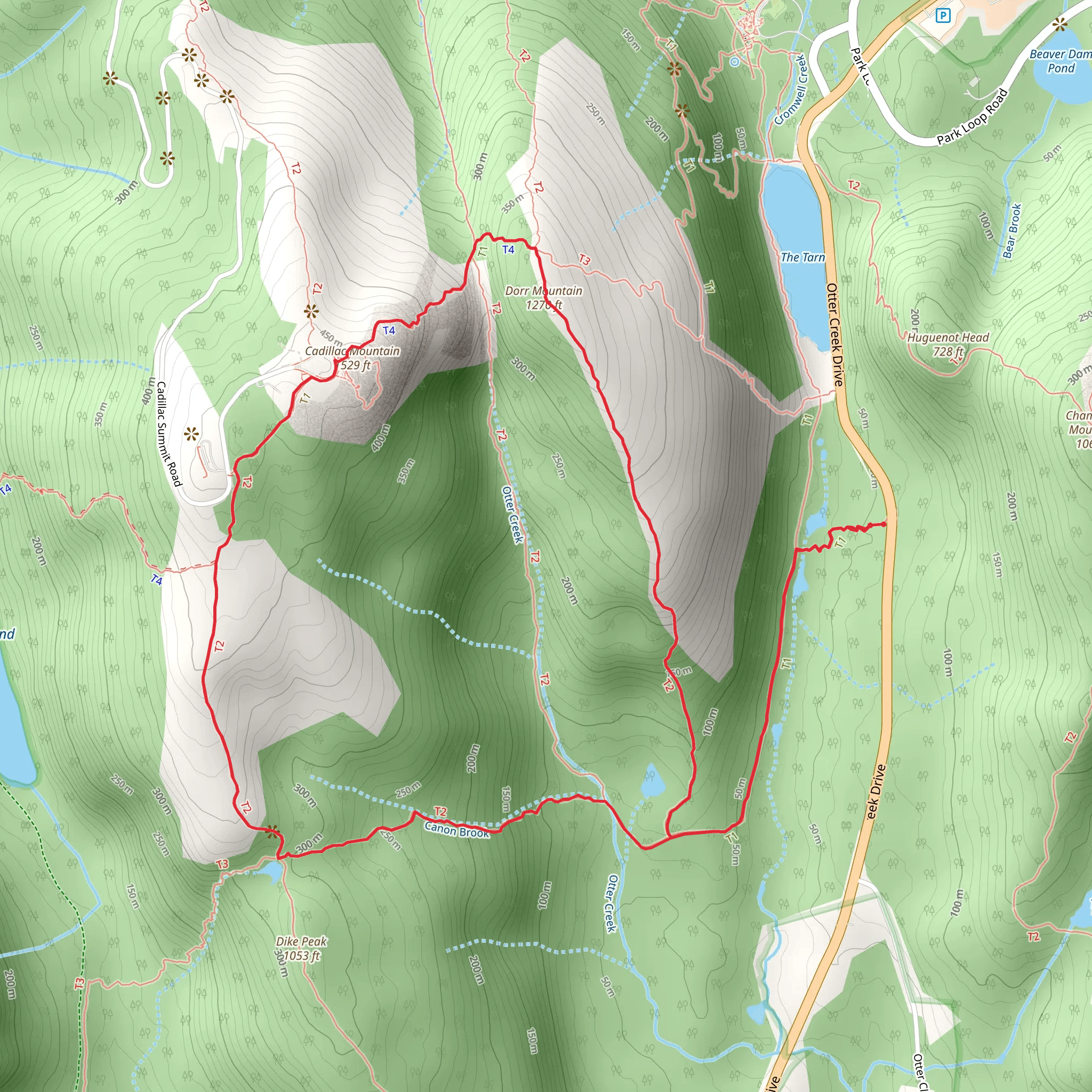 Cadillac Mountain and Dorr Mountain Loop mobile static map