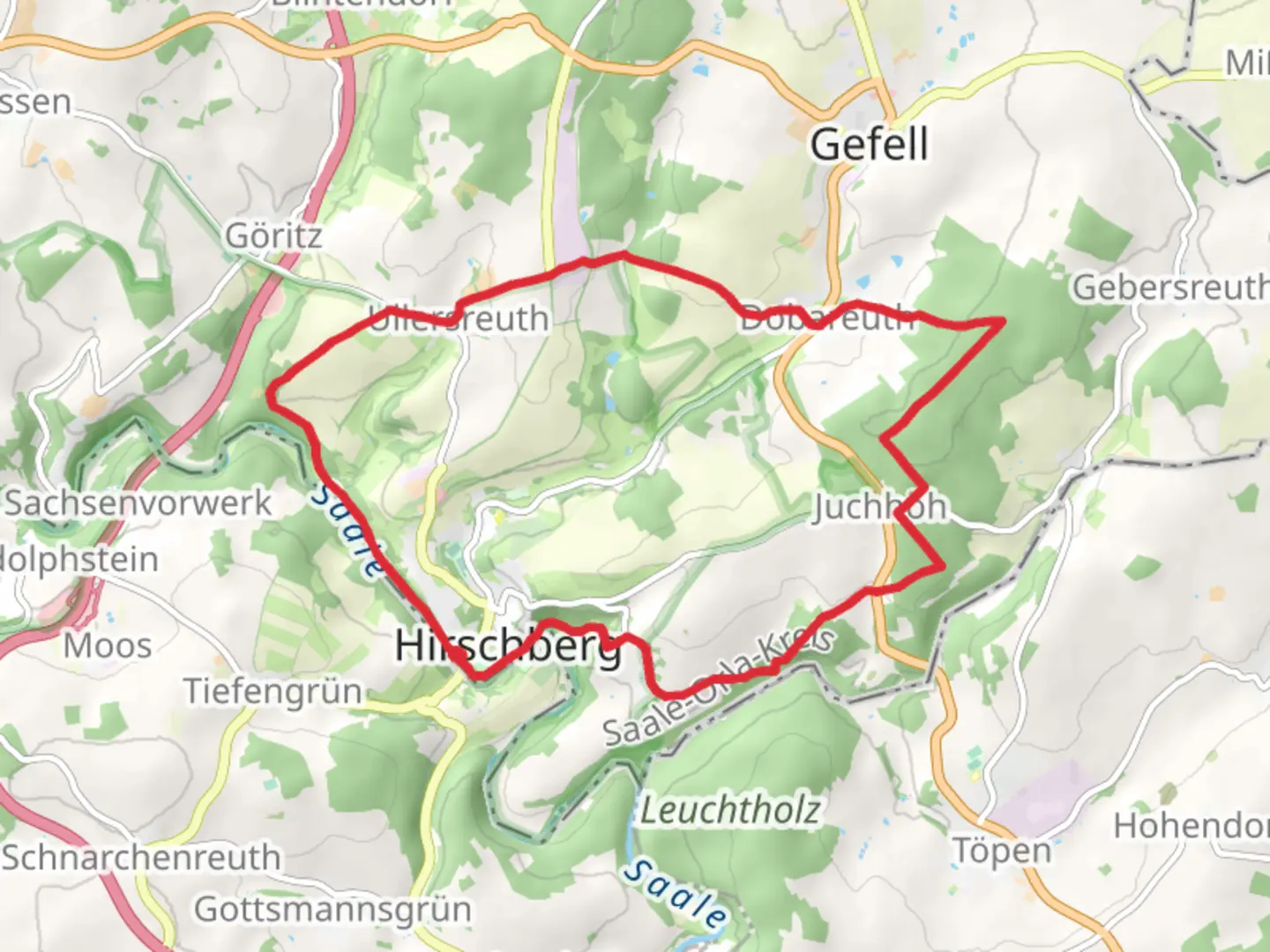 An image depicting the trail Hirschberg North Loop and its surrounding area.