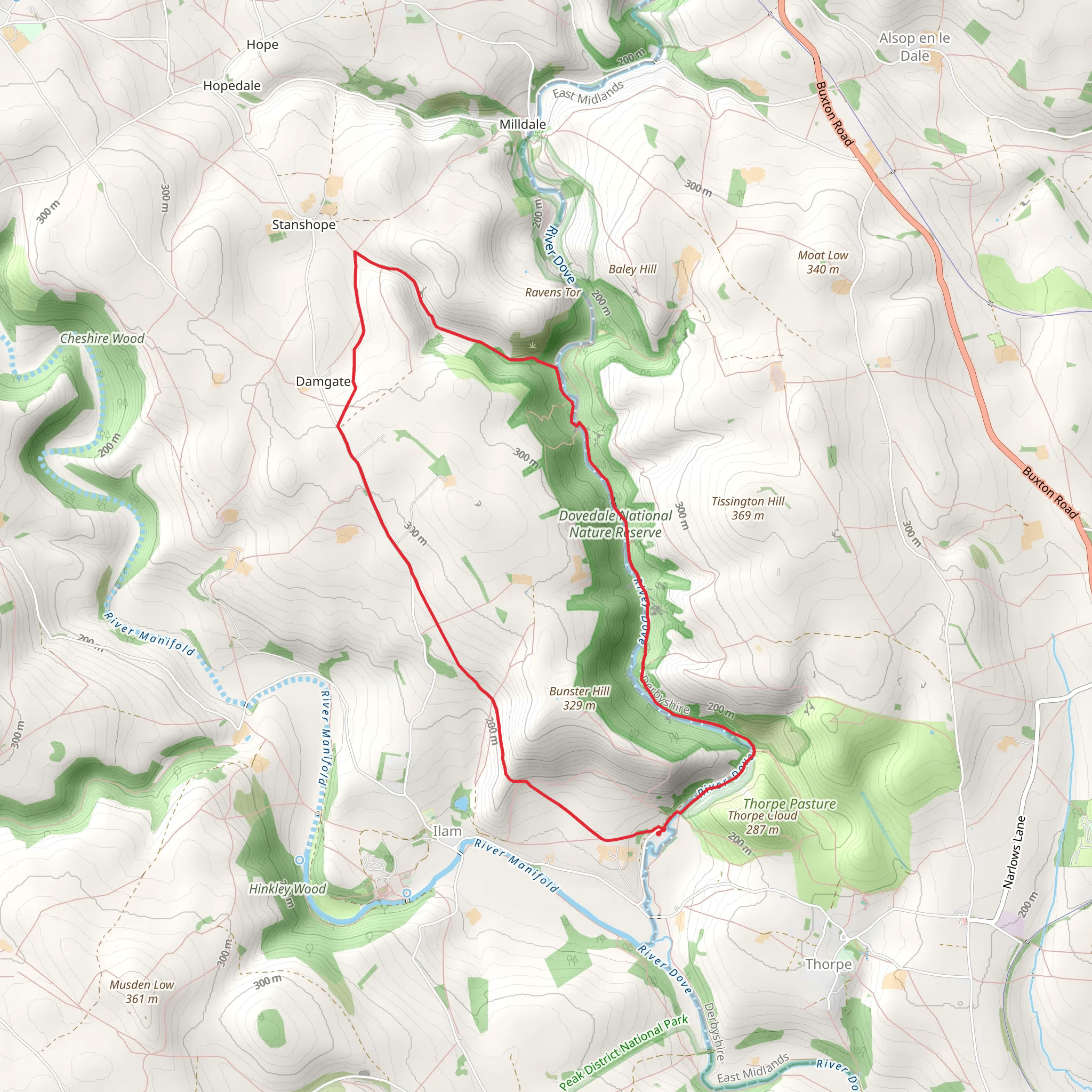 Dovedale Loop from Ilam mobile static map