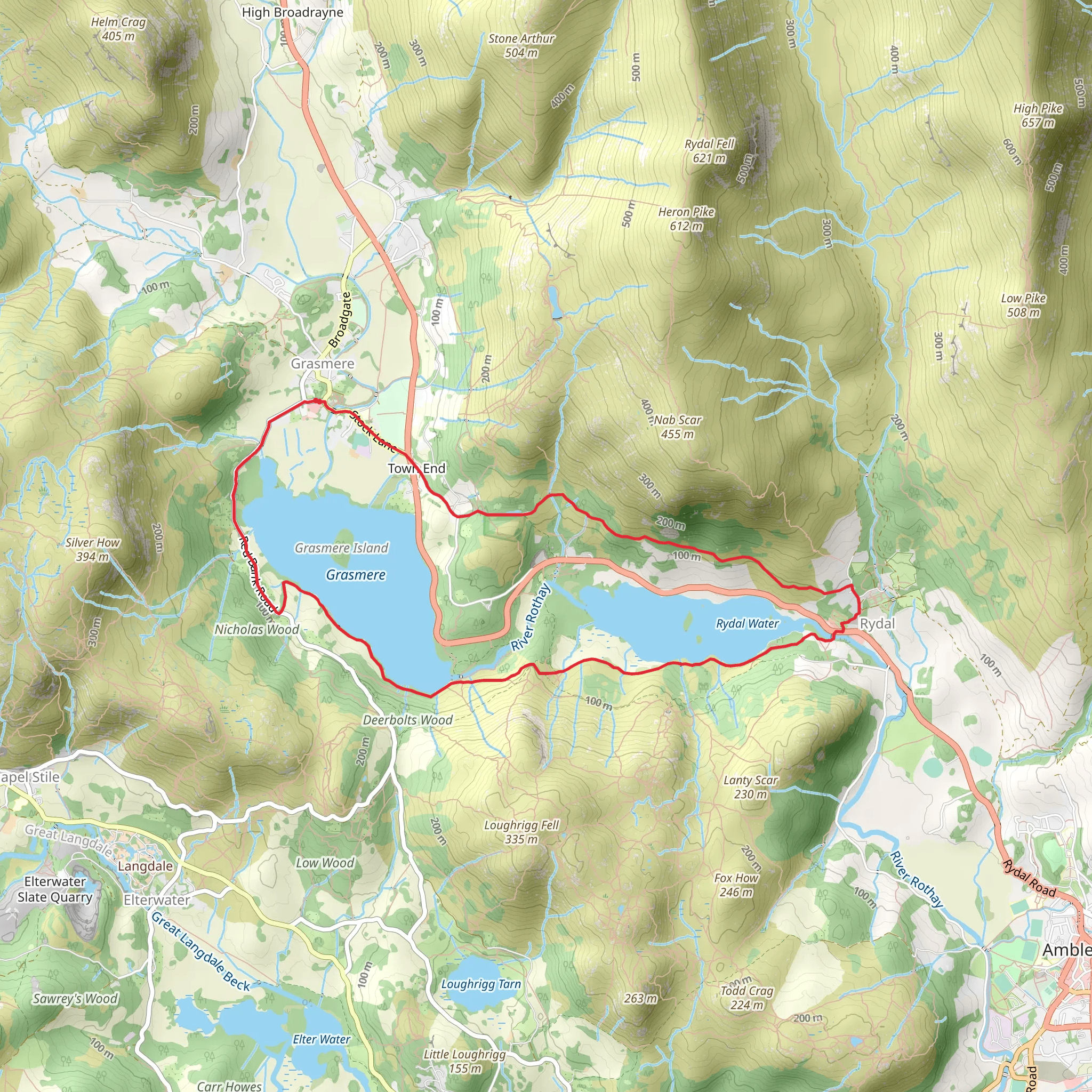 Grasmere and Rydal Water Loop from Grasmere mobile static map