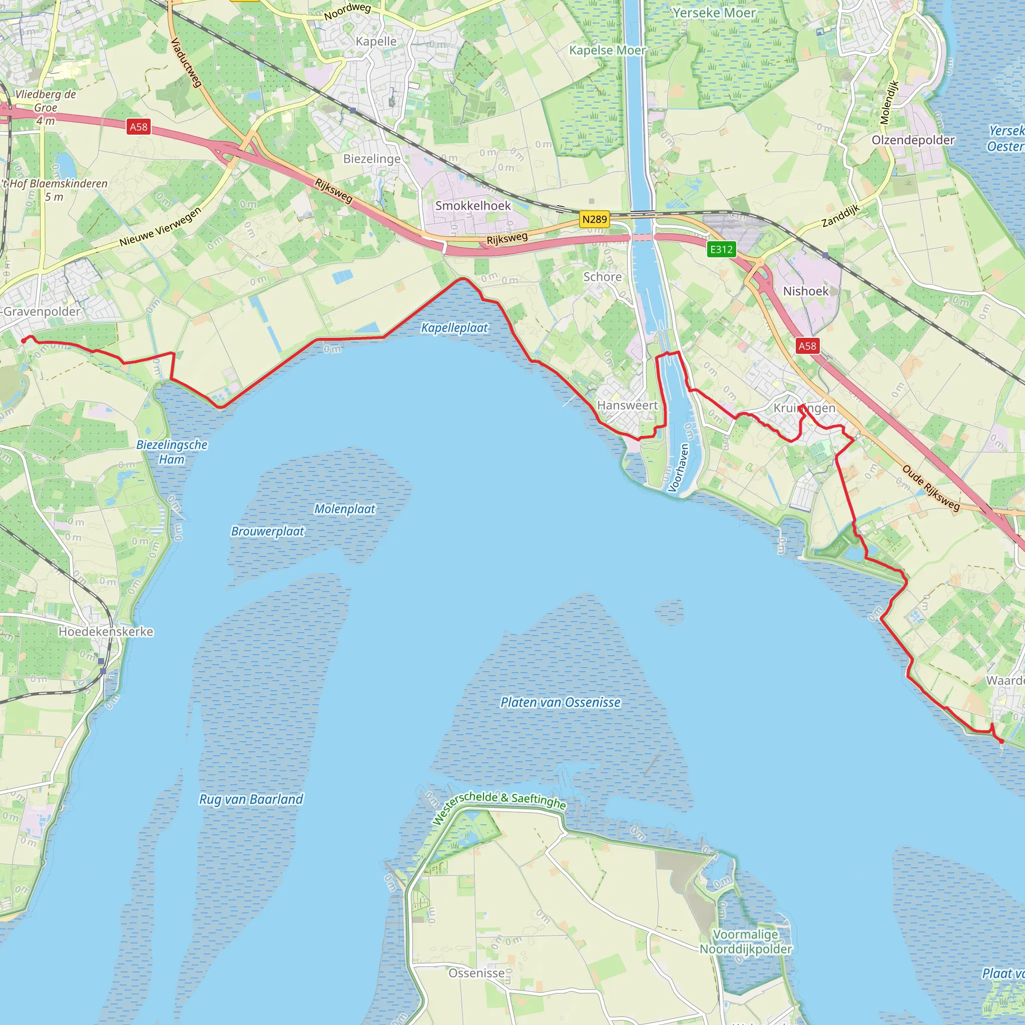 Waarde to Gravenpolder via Grenslandpad mobile static map