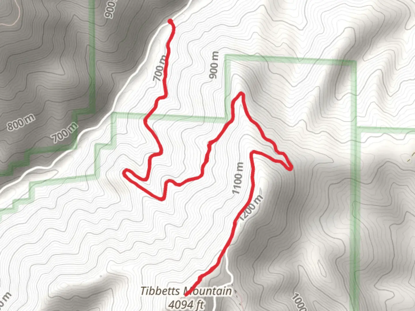 An image depicting the trail Tibbets Mountain Out and Back and its surrounding area.
